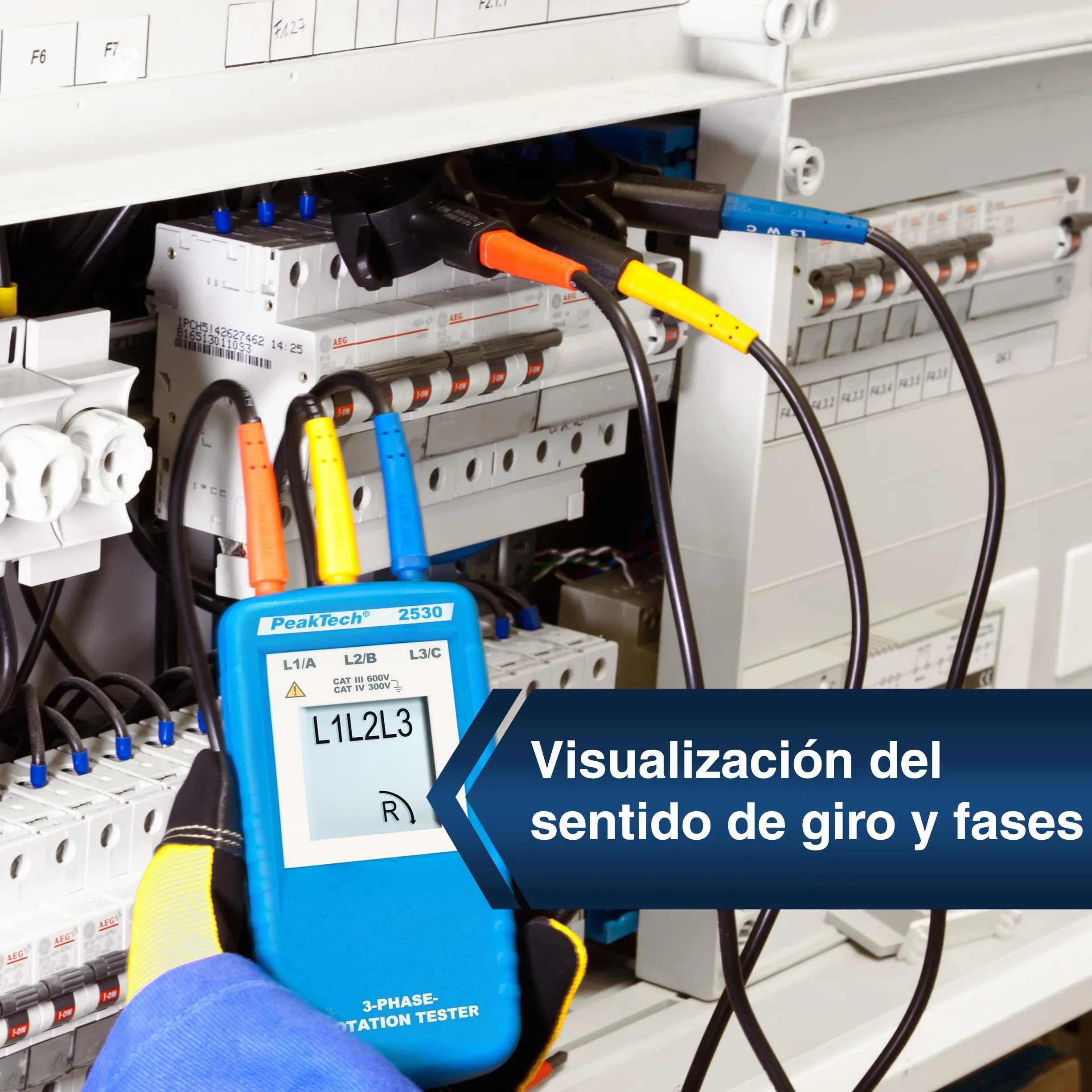 PeakTech 2530 Medidor de campo giratorio trifásico con pantalla LCD P 2530