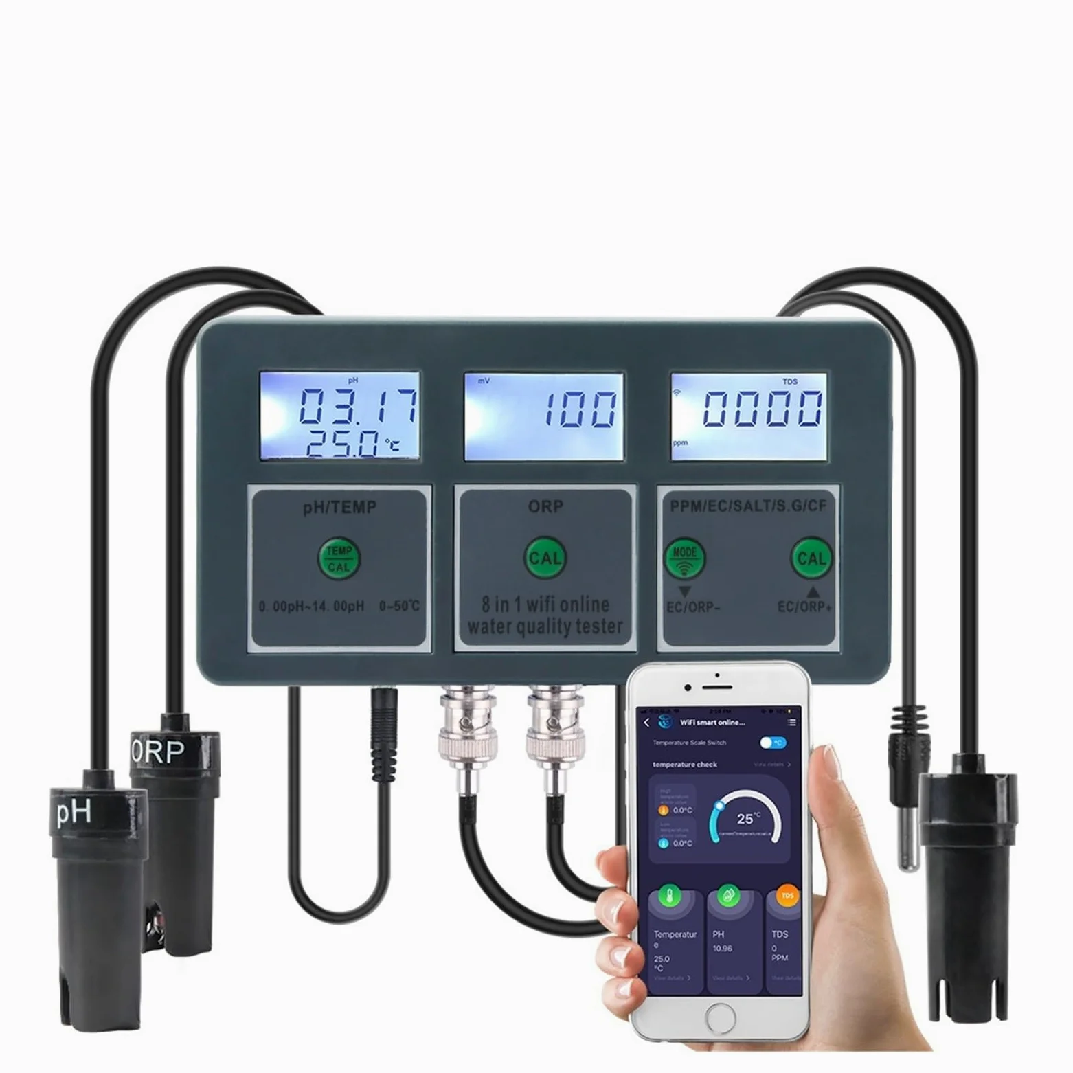 Medidor de PH Tuya Smart PH ORP TDS EC SALT S. G TEMP CF Monitor medidor en línea Probador de Calidad del Agua acuario controlador registrador datos(Meter)