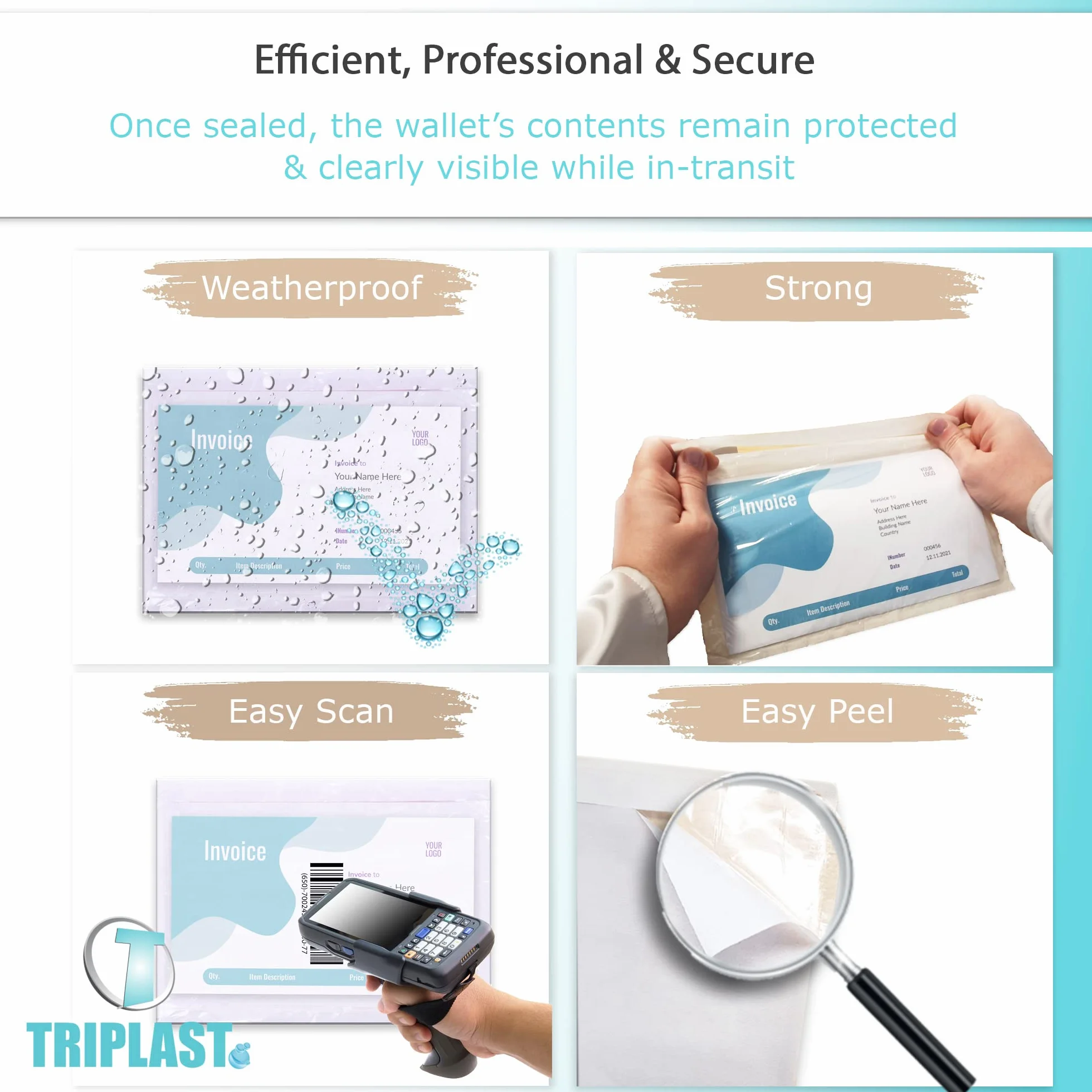 Triplast Cartera plana para documentos 200 x A5 (225 x 165 mm) sobres transparentes despegables y sellados