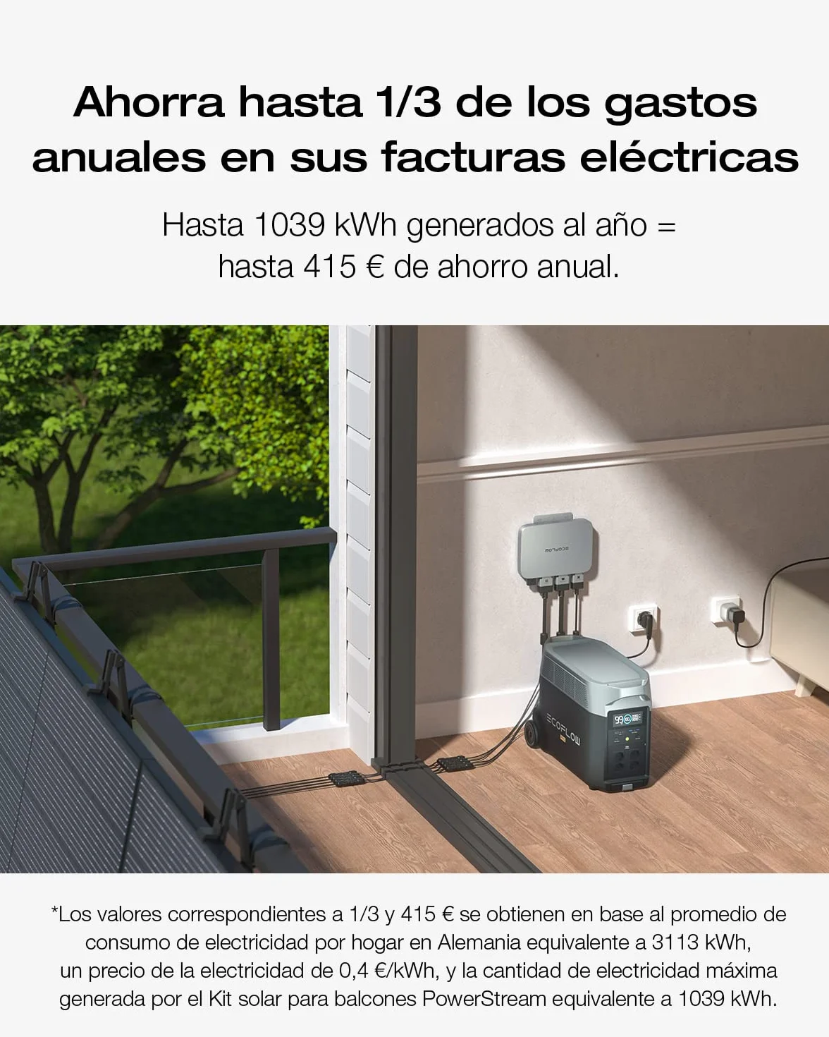 Micro Reverse (800W), 2*Panel Solar de 400W, Cable de DELTA PRO con Generador Solar Portátil DELTA PRO