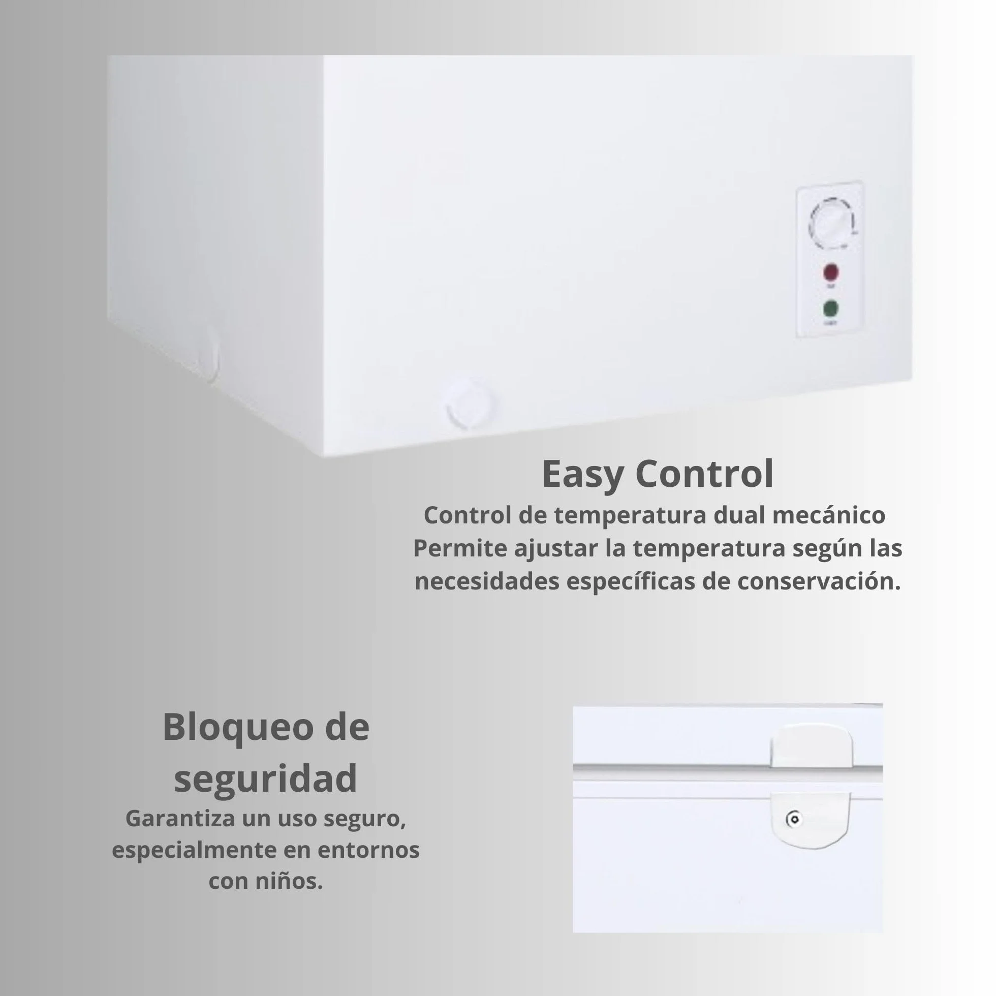 Congelador Horizontal 99L Convertible en Frigorífico VOK EVF-99CDEW, 55cm, 7 Niveles de Temperatura, Luz LED, 40 dB, Cerradura, Blanco
