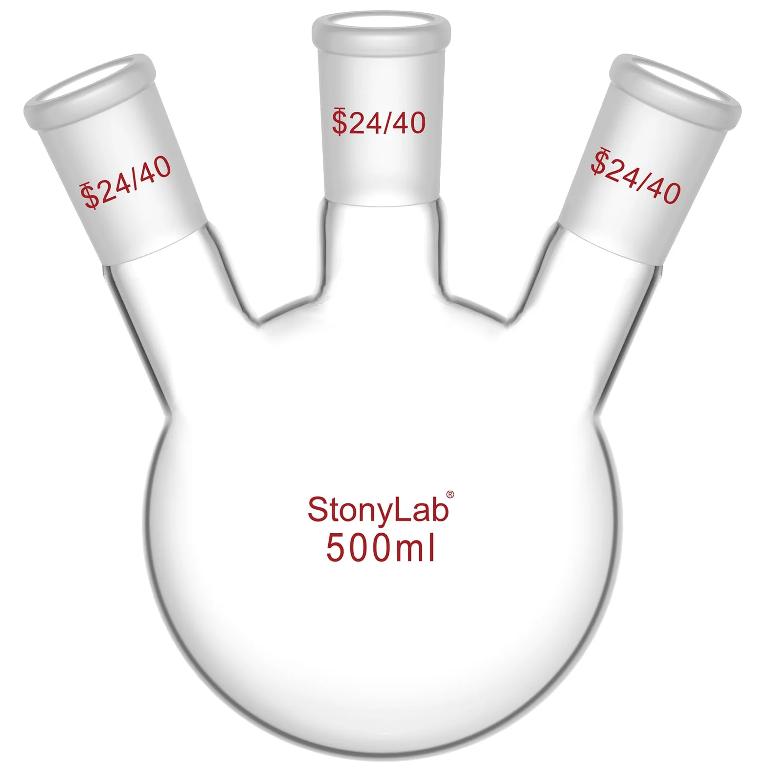 Borosilicato Vidrio Balón de Destilación Tres-Cuellos 500ml 24/40 Cónicos Estándar