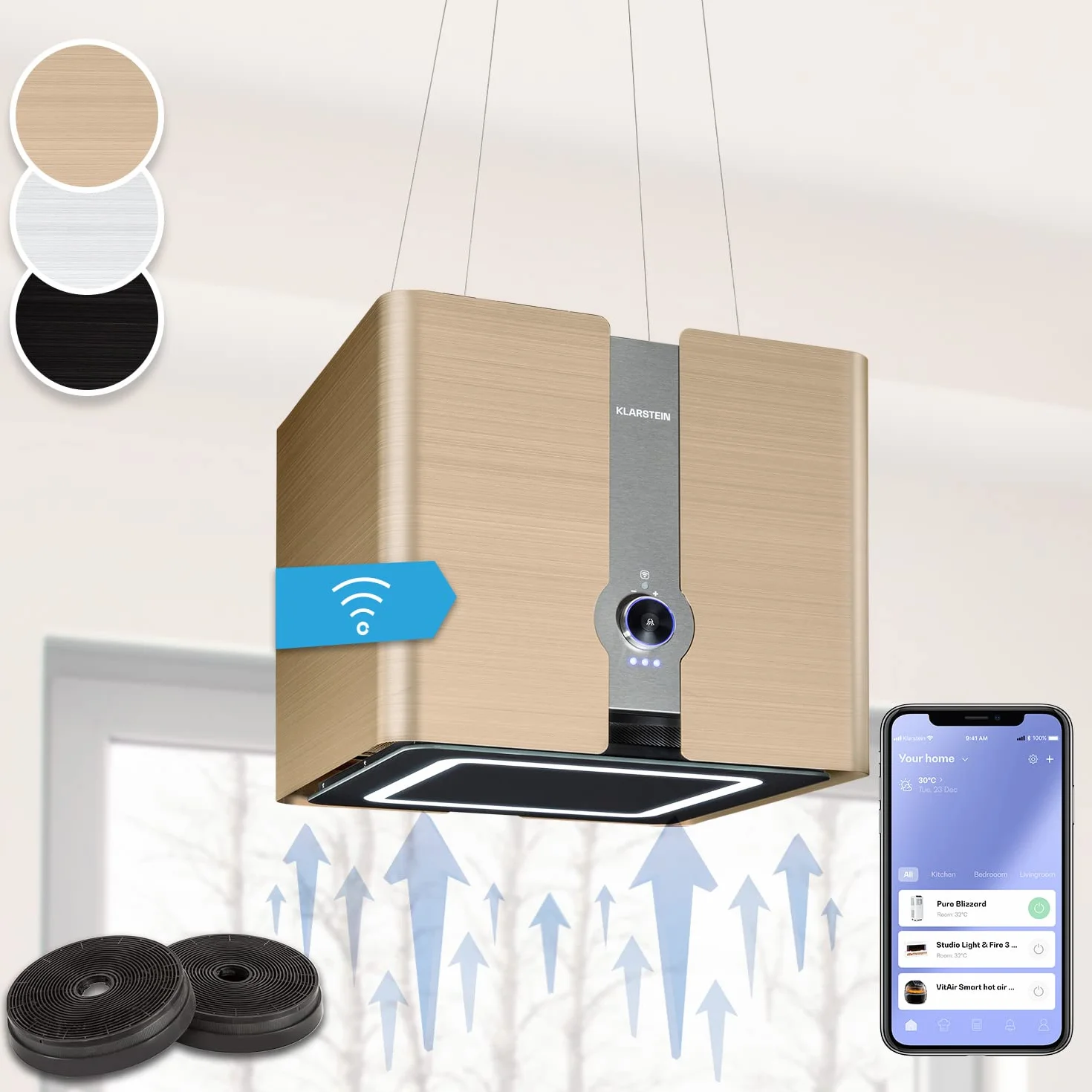 Klarstein Futurelight Smart Campana Extractora de Isla 420m³/h Acero Inoxidable Dorado