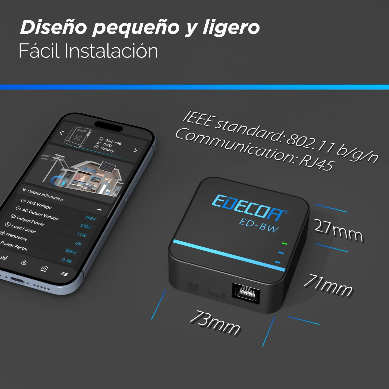 EDECOA Adaptador de sincronización de datos Módulo WiFi para conexión con inversores híbridos Fácil control de parámetros y estado del inversor híbrido