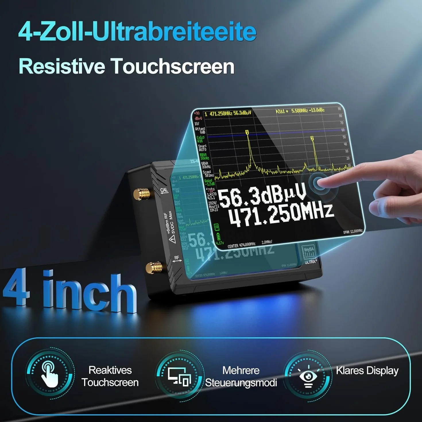 AURSINC TinySA Ultra+ ZS407 Analizador de Espectro 7,3 GHz Versión 2025 V0.5.4, Pantalla Táctil 4", Generador de Señal RF 2 en 1 100kHz-900MHz, MF/HF/VHF/UHF, entrada