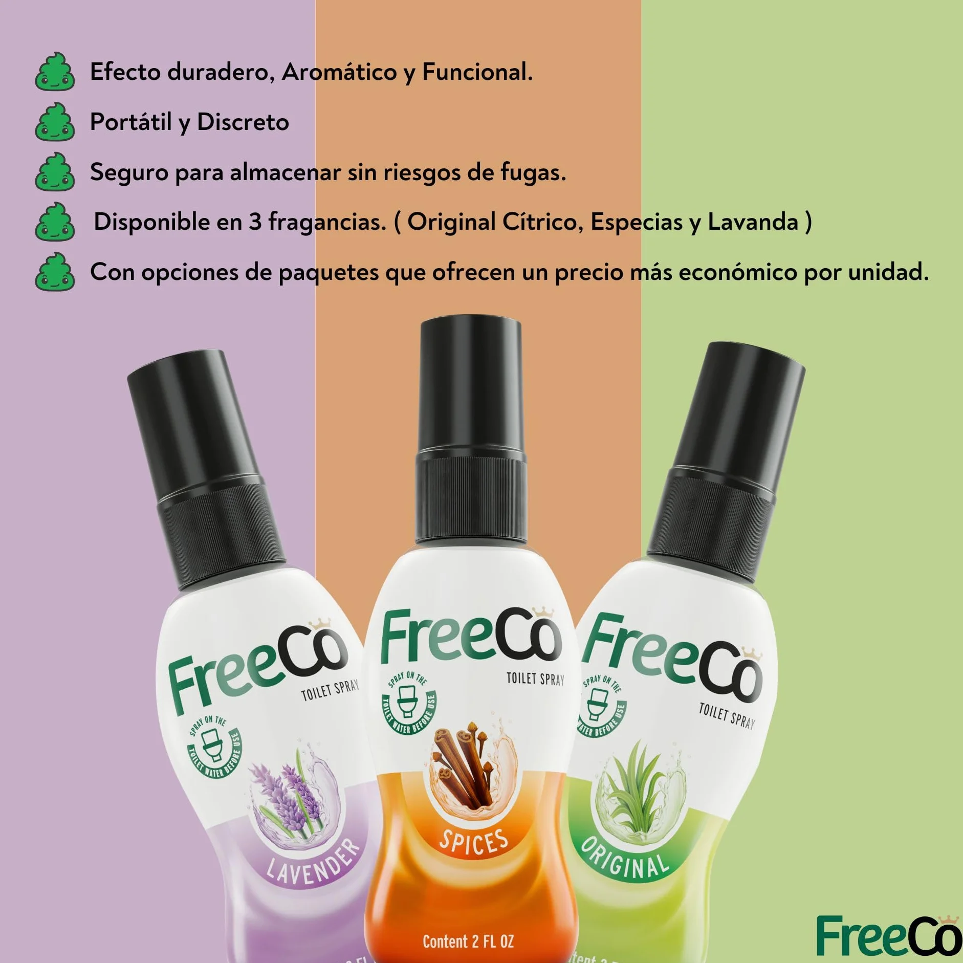 Freeco Bloqueador de Olores WC Spray Natural Neutraliza Malos Olores Frescura Duradera Aroma Cítrico 60ml