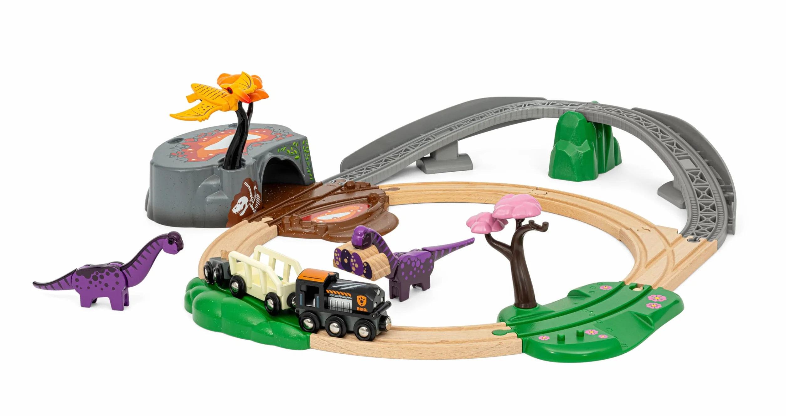 BRIO Set de Aventuras Jurásicas Tren Juguete Madera 21 Piezas Compatible con Otros Sets