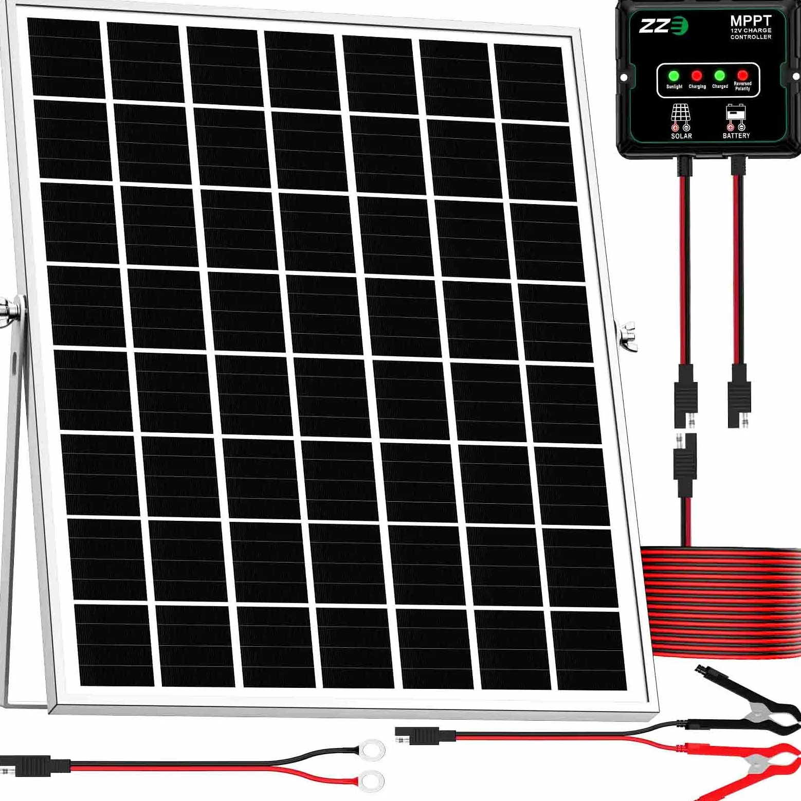 Cargador de batería con energía solar, 20 W, 12 V, kit de panel solar, controlador de carga MPPT con 8 funciones de protección, IP68, resistente al agua para caravana, remolque, automóvil, motocicleta