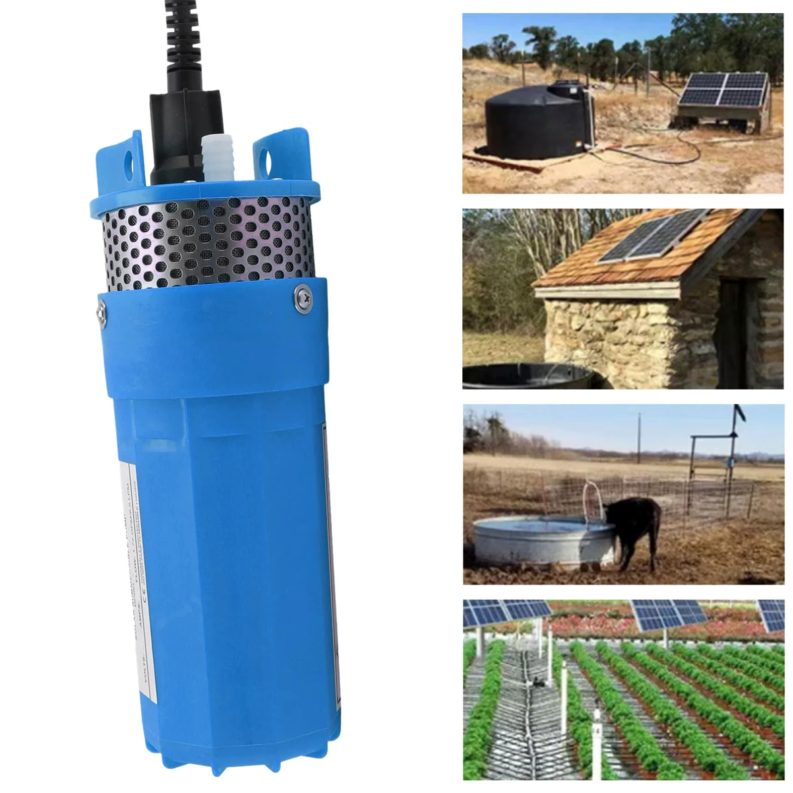 Acouto Bomba de Pozo Profundo, Bomba Sumergible Solar de Plástico 24 V 80 W 230 Pies de Elevación 1.7 GPM para Estanque de Riego Intercambio de Agua Ganado Beber Cabinas Remotas Pozos Profundos (BLUE)