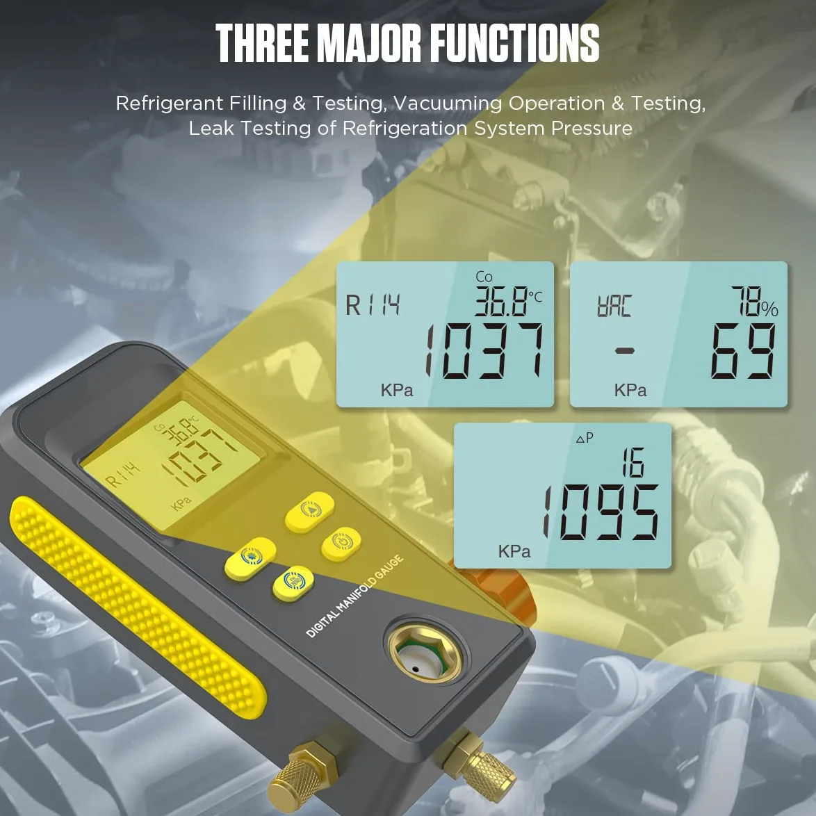 Manómetros de colector Digital, Conjunto de manómetros del Sistema HVAC del colector Digital de refrigeración, probador de Fugas de Temperatura de presión de vacío de Alta precisión