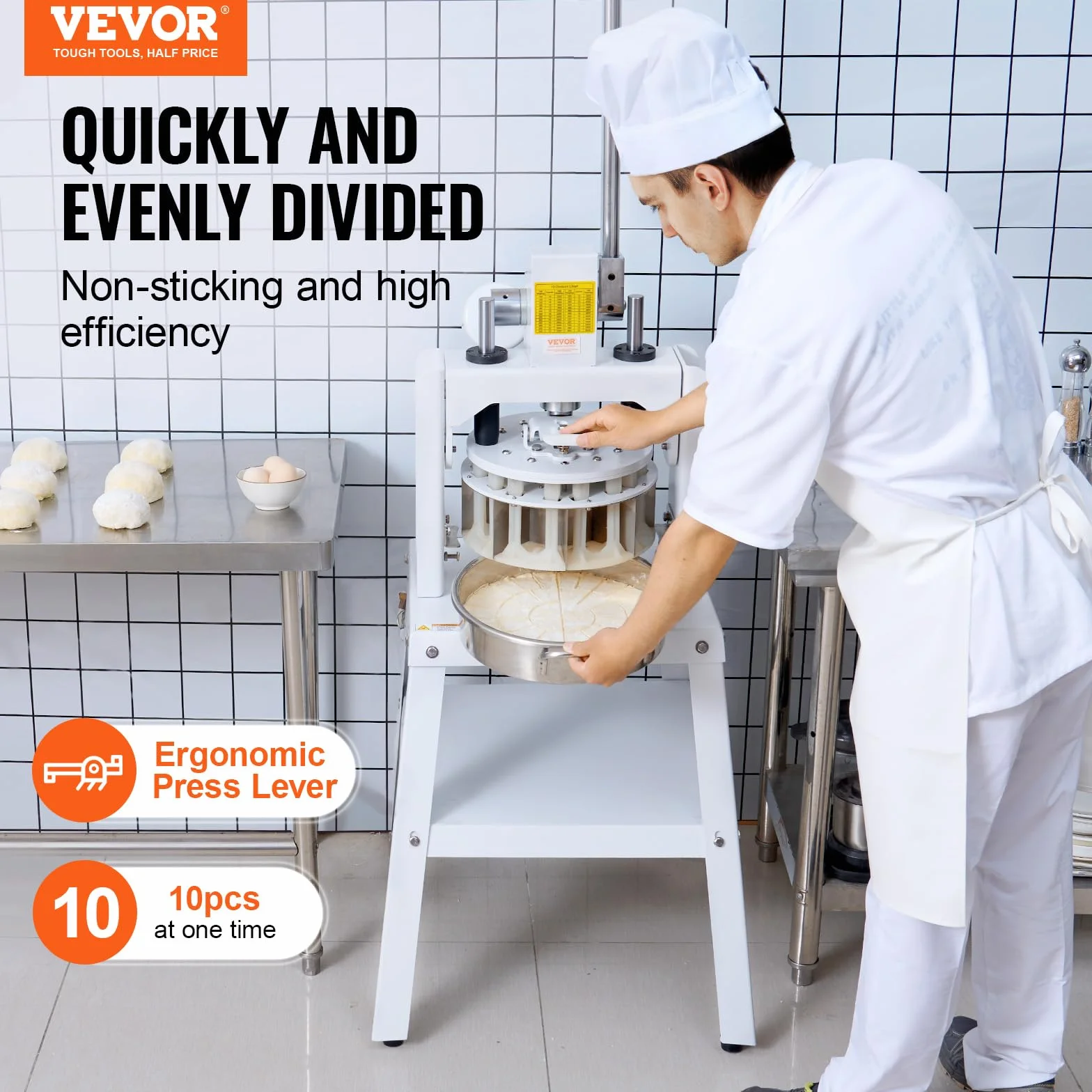 VEVOR Máquina Divisor de Masa Manual 10 Piezas Cortador de Masa de Prensa Manual Vertical 120-560 g con Bandeja y Hoja de Acero Inoxidable Máquina para Hacer Pan para Panadería, Restaurante