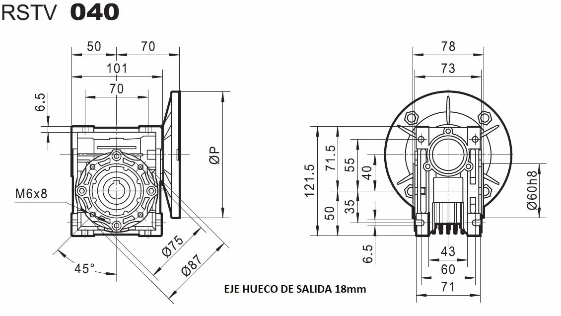 REDUCTOR TAUSEND RSTV040 (MOTOR BRIDA 160mm EJE 14mm, RELACION DE REDUCCION I=40)