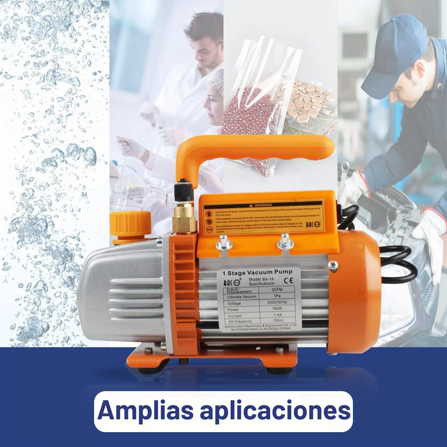 BACOENG Bomba de Vacío de Etapa Única 85 litros/min 0.8Pa 185W