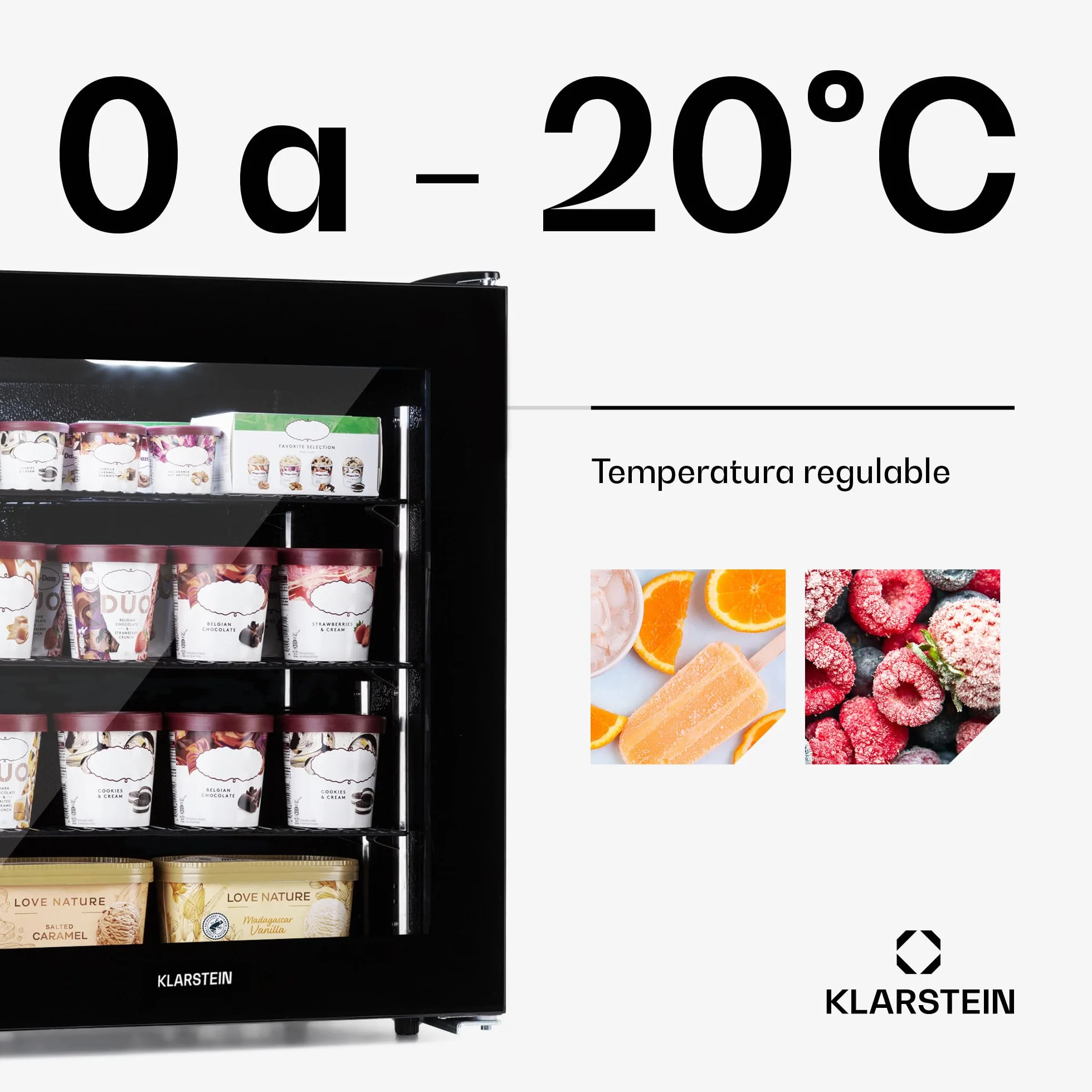 Klarstein IceAge congelador frontal de vidrio, termostato 5 niveles, 0 a -18°C, 88 litros