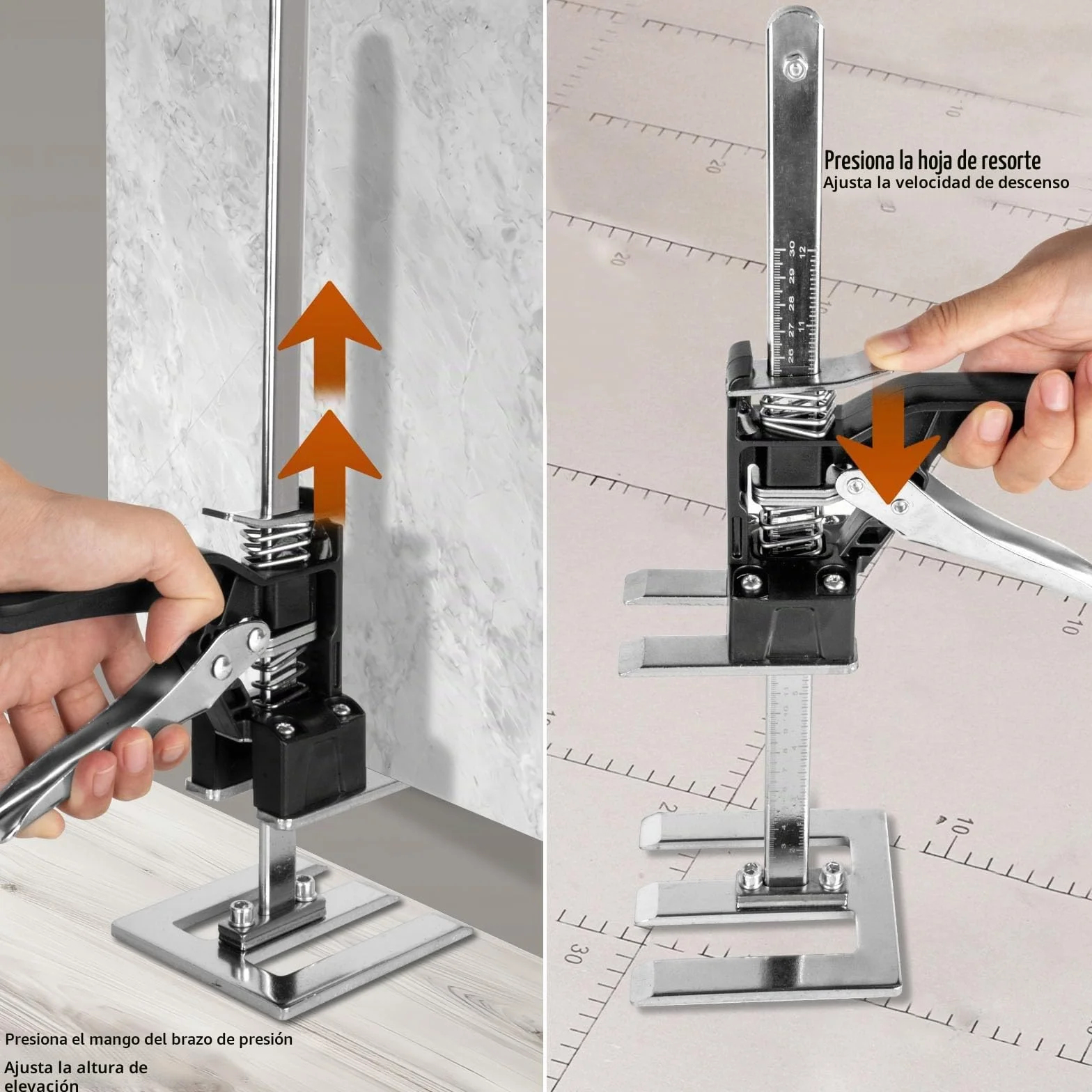 Brazo ahorrador de trabajo,2 piezas Elevador de Tablero de Puertas Duradero Con Escala,Hasta 880 lbs/400 kg, Multifunción Levantador de Azulejos,Para Puertas,Armarios,Azulejos de Pared,39cm