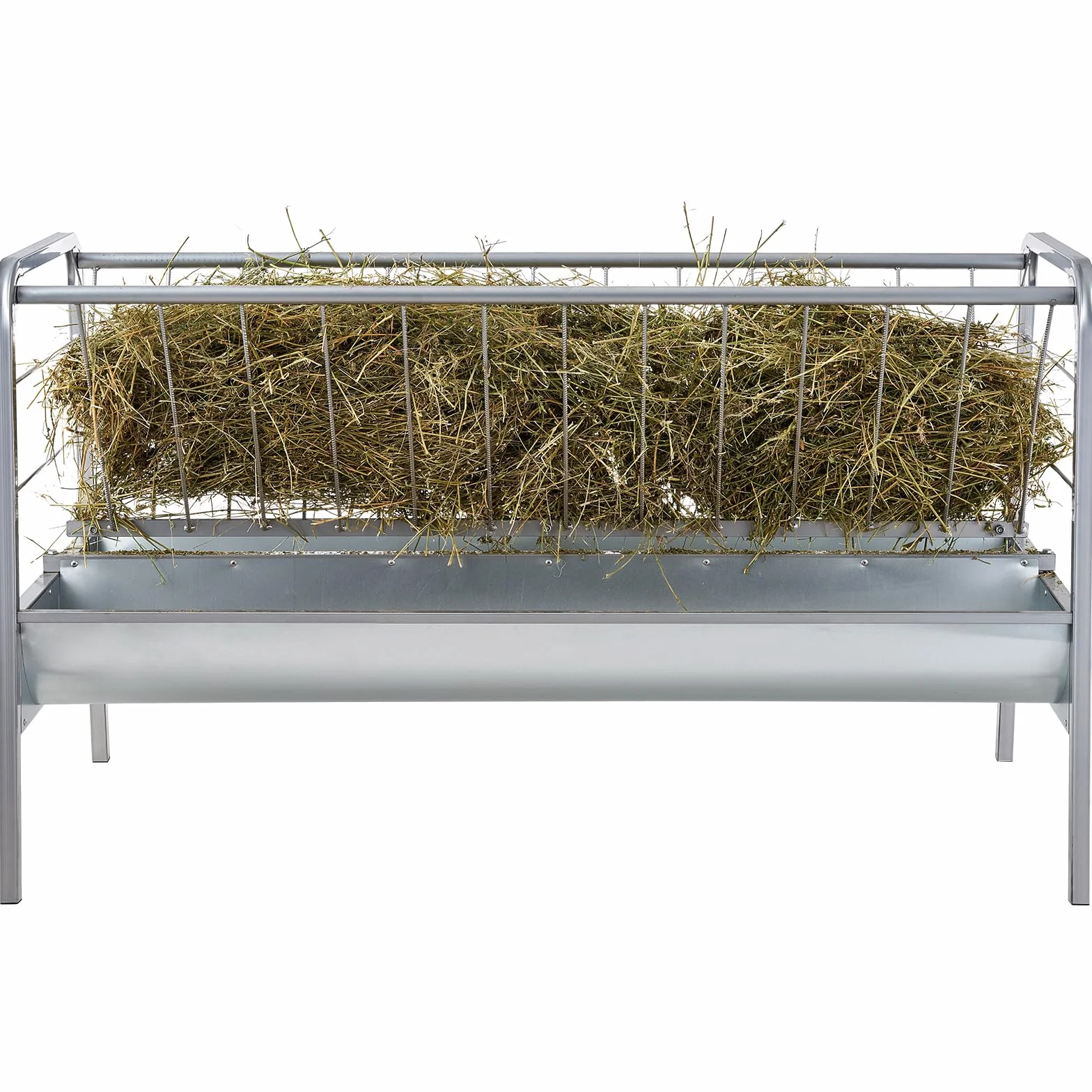 VEVOR Comedero de heno 2 en 1 para ganado, capacidad de 80 galones, alimentador de heno para cabras de 59 pulgadas de largo con bandeja de alimentación más profunda, acero resistente para cobertizos