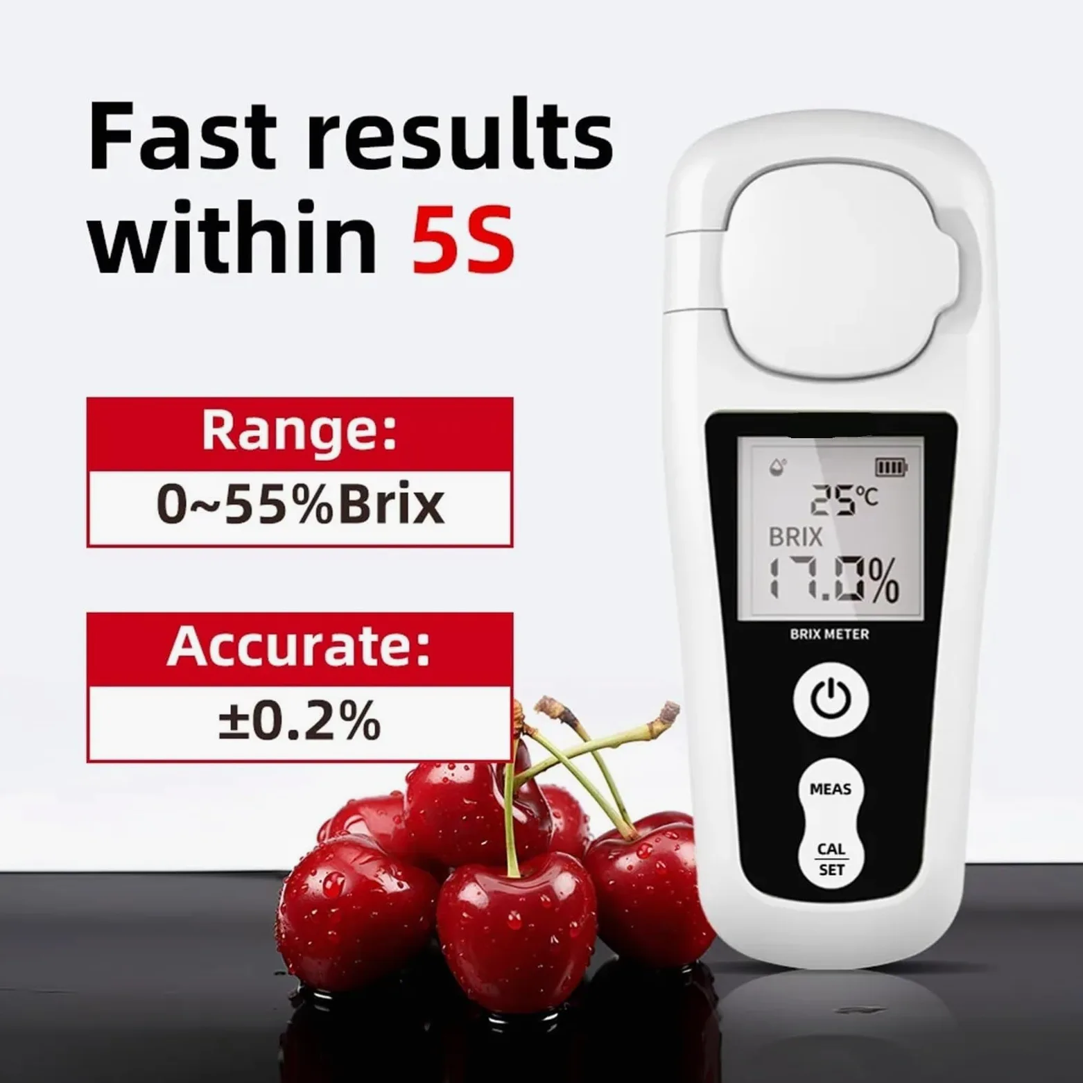 Refractómetro digital Brix Rango 0-55% Precisión ±0,2% Mide contenido de azúcar en miel Vino Cerveza Líquidos