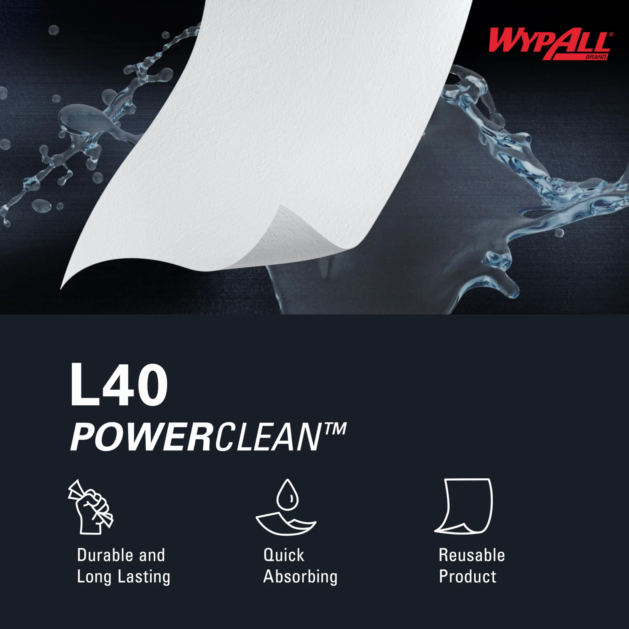 WypAll L40 Paños de Limpieza Industriales 7471, 1 Capa, Extra Absorbentes, Resistentes y Desechables, Uso Profesional y General, Pack de 18 x 56 Hojas (1.008 Total)