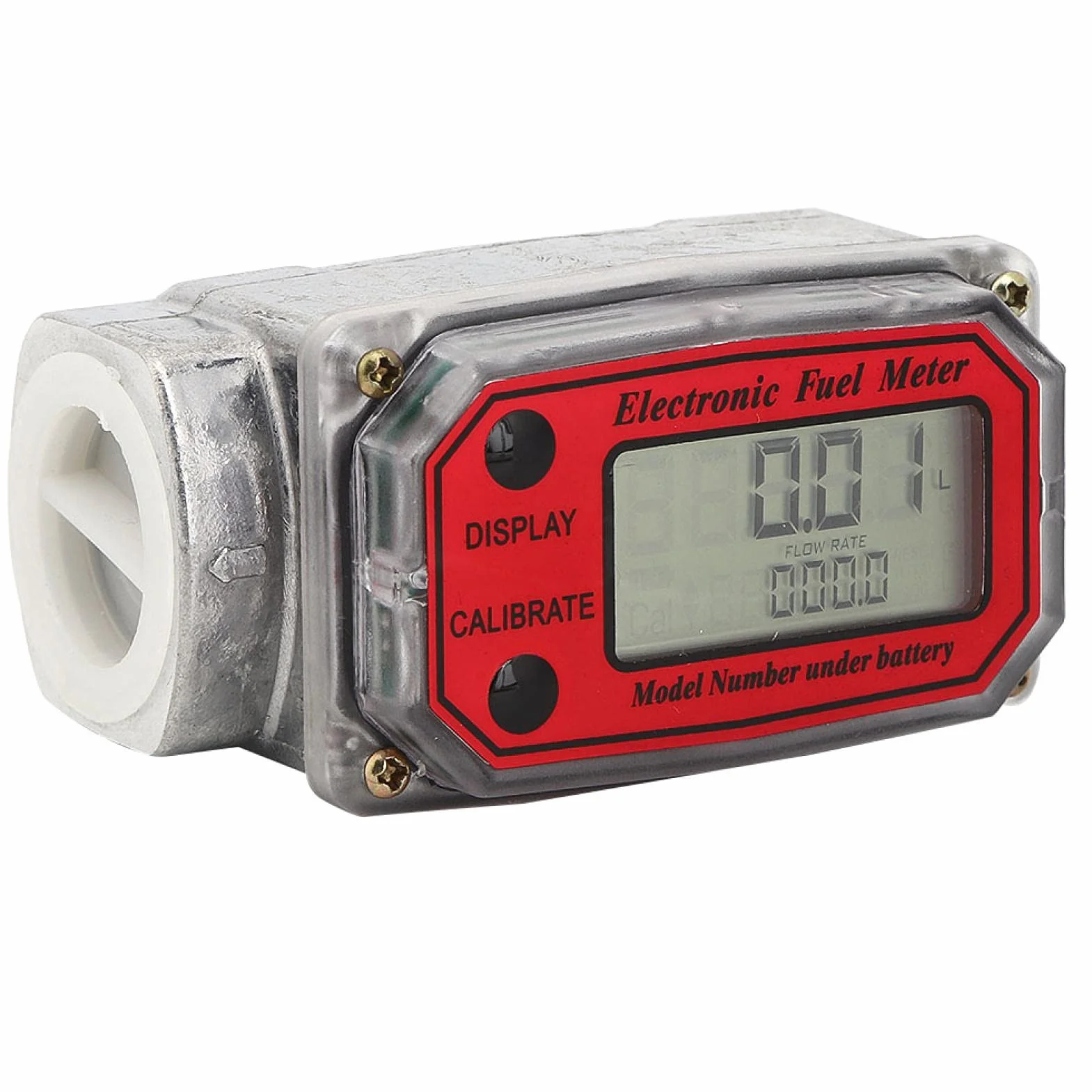 Medidor de Flujo de Turbina Digital 1" NPT 15-120L, Caudalímetro Agua con Pantalla LCD, para Diésel y Gasolina (Rojo)