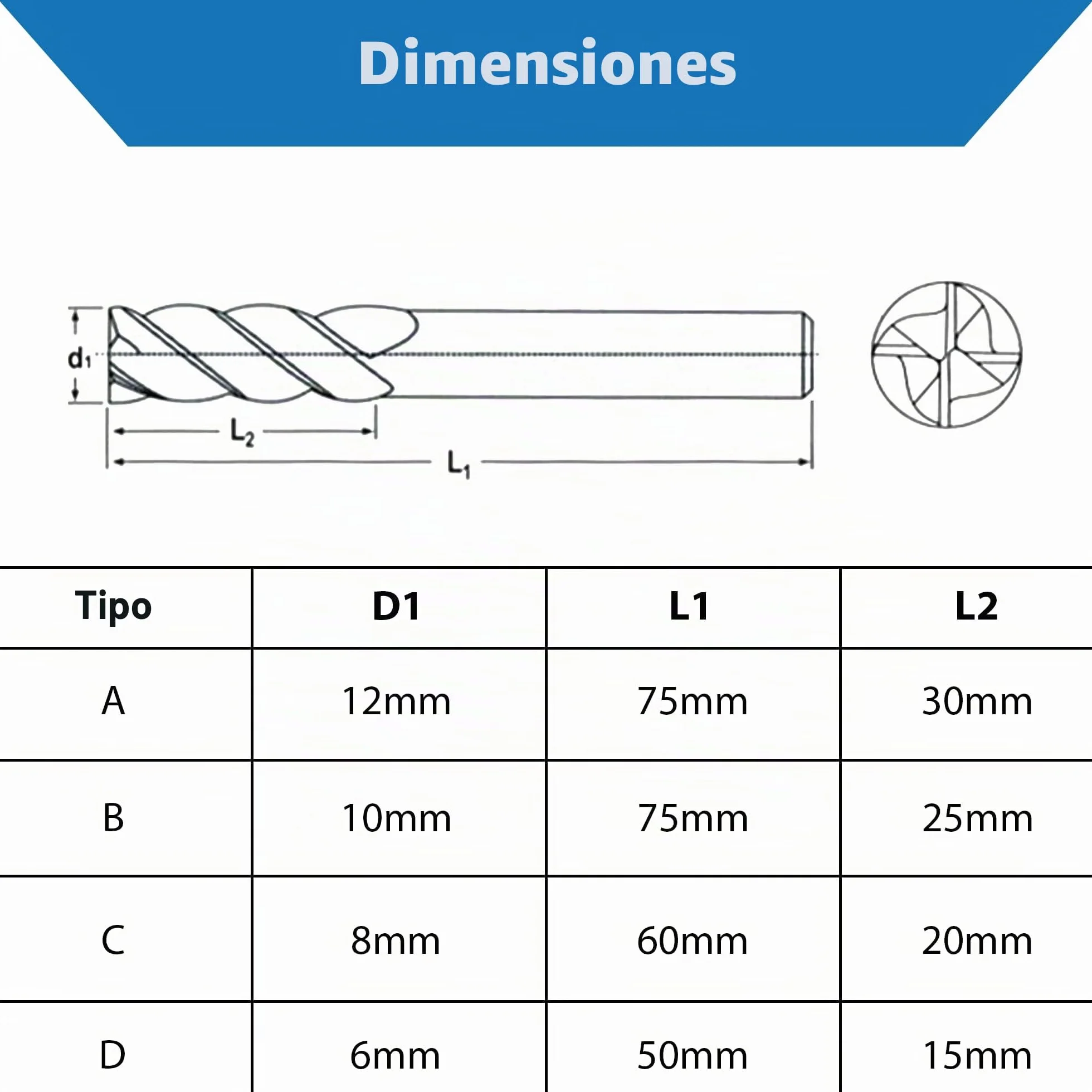 TJR Juego de 4 cortadores de carburo de tungsteno Uni Mill (6/8/10/12 mm) – Fresa de carburo de micrograno con revestimiento TiAlN para acero, acero inoxidable, hierro fundido, fresado CNC, corte de