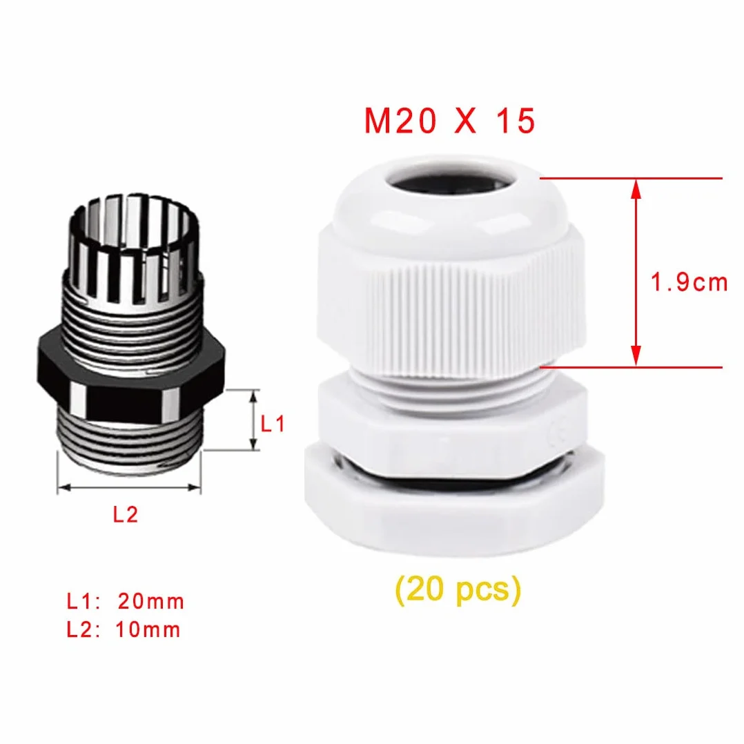 Glándula de Cable M20 IP68 Gris Impermeable 20 Piezas