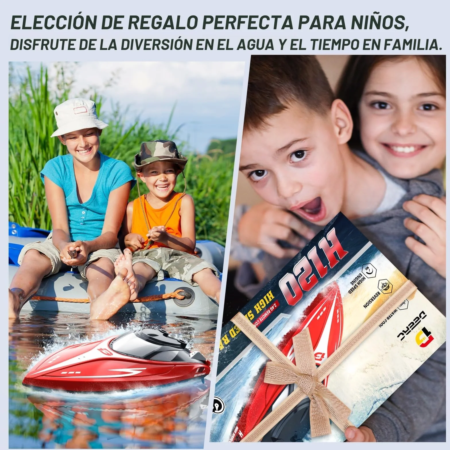 DEERC H120 Barco teledirigido rápido 2,4 GHz 20+ mph para Piscinas Lagos con 2 baterías Recargables Alarma batería baja recuperación antivuelco