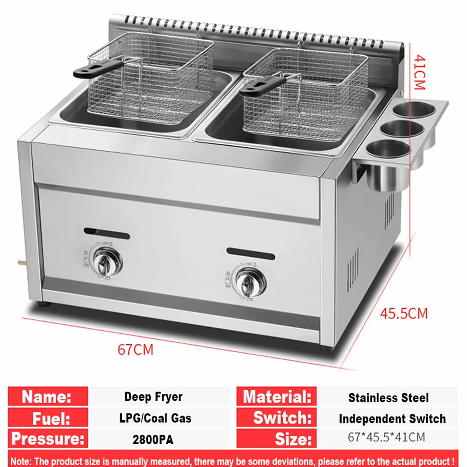 Freidora de gas profesional, freidora de gas 22L tanque de acero inoxidable con cuchara freidoras industriales fritadeira, Freidora De Acero Inoxidable Doble Tanque Con Calentamiento Rápido Para Us