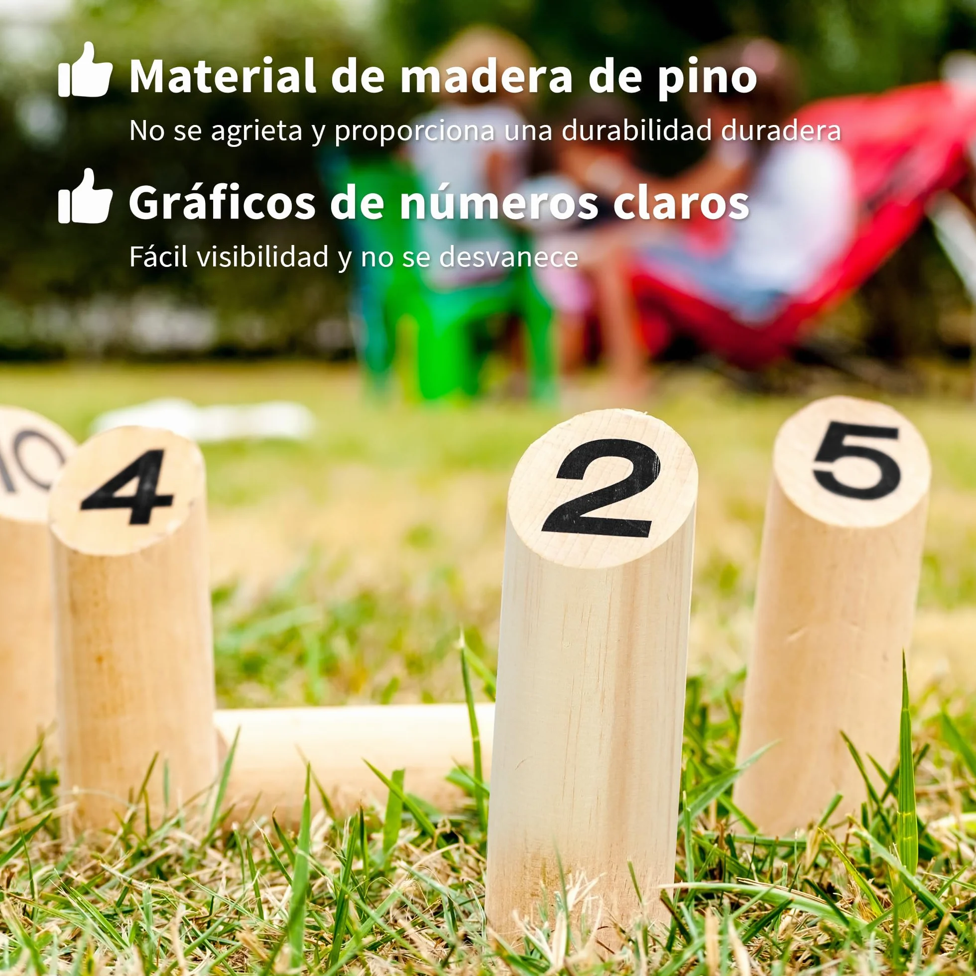SPORTNOW Juego de Bolos Finlandeses, 12 Bolos de Madera de Pino, Palo de Lanzamiento, Caja de Transporte, Juego al Aire Libre para Adultos