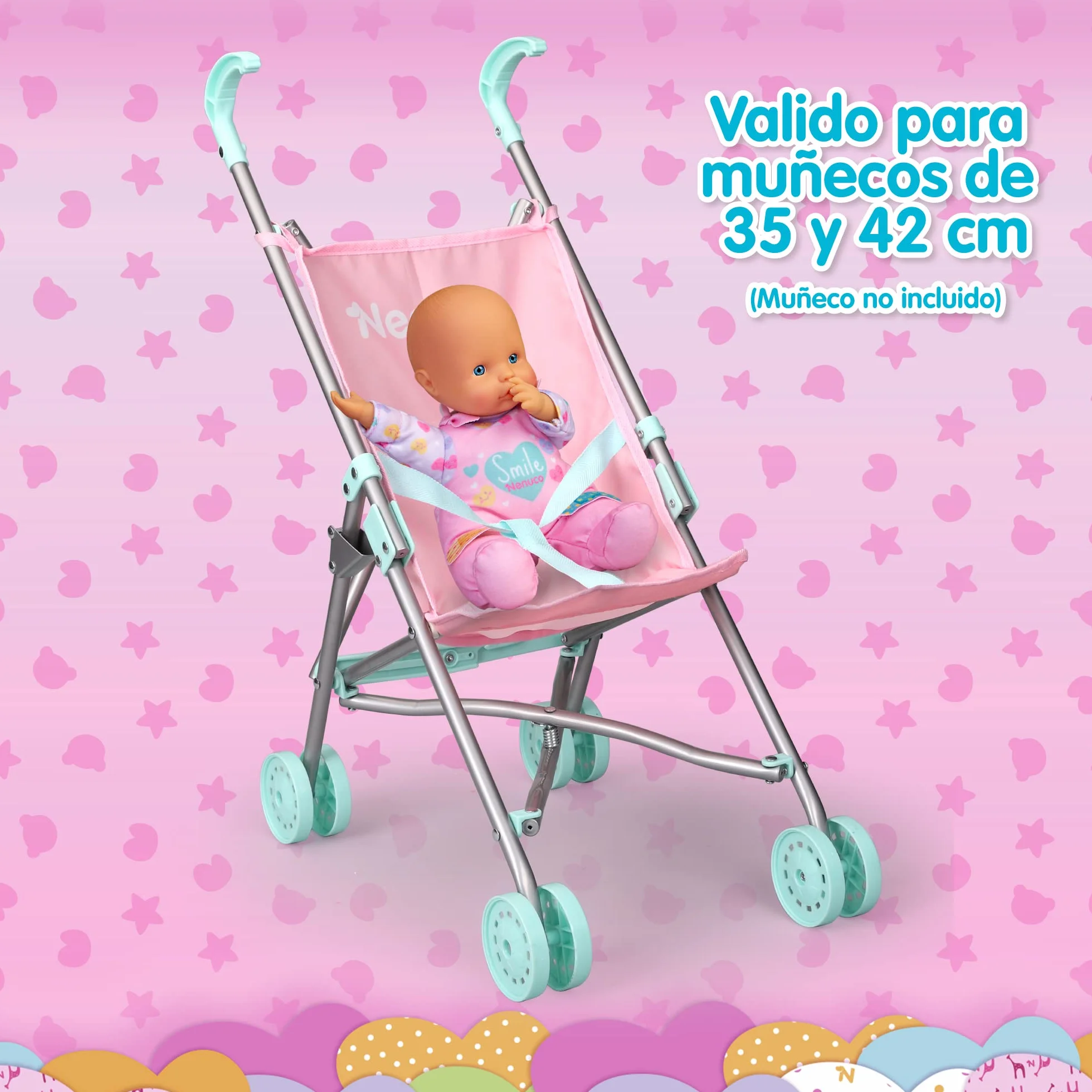 Nenuco Sillita de Metal Carrito de Paseo Juguete Rosa Azul Metálica Plegable 3 años