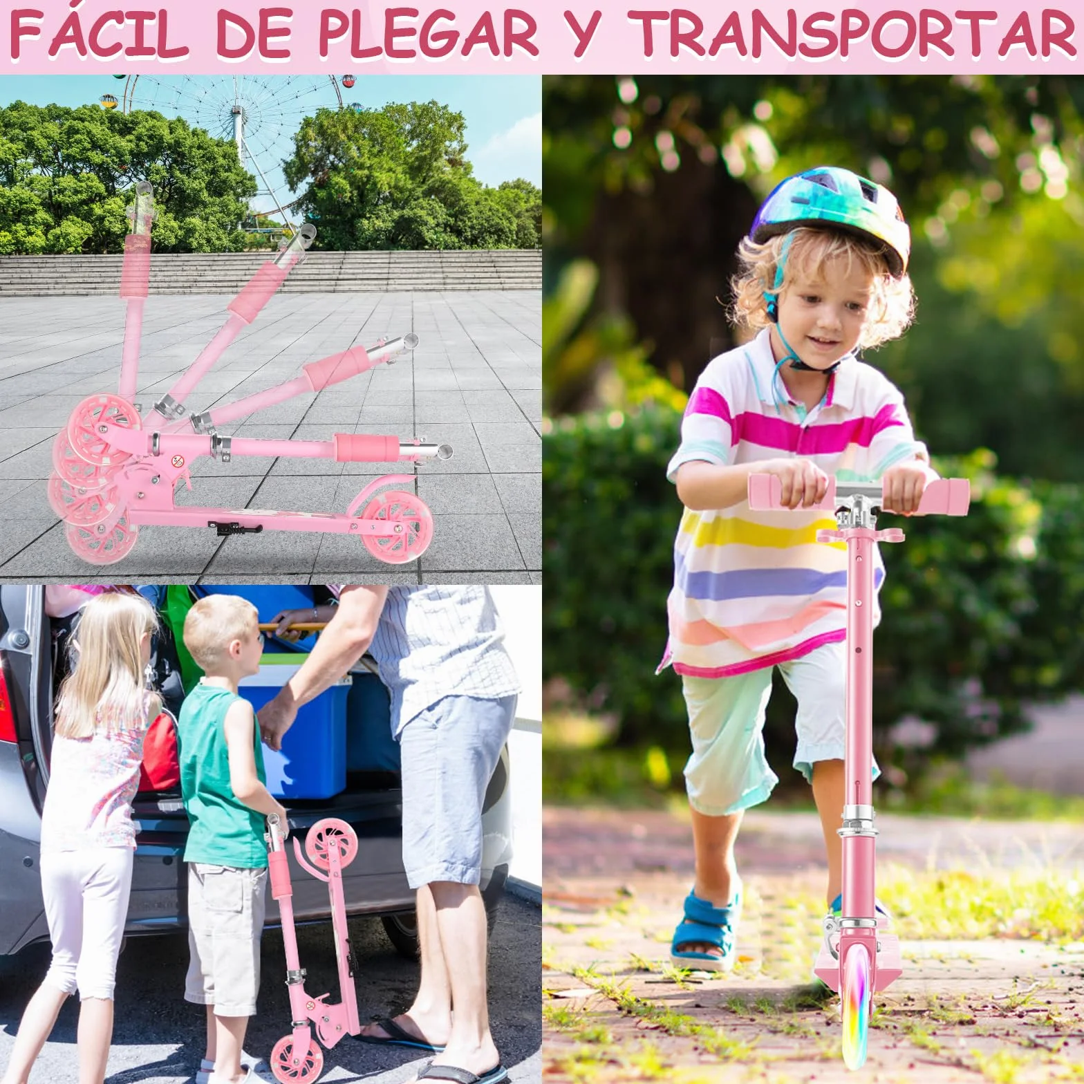 Patinetes para niños 3-8 años Plegable Aluminio Ligero 3 Niveles 28-31.6 Pulgadas Ruedas Poliuretano Suaves