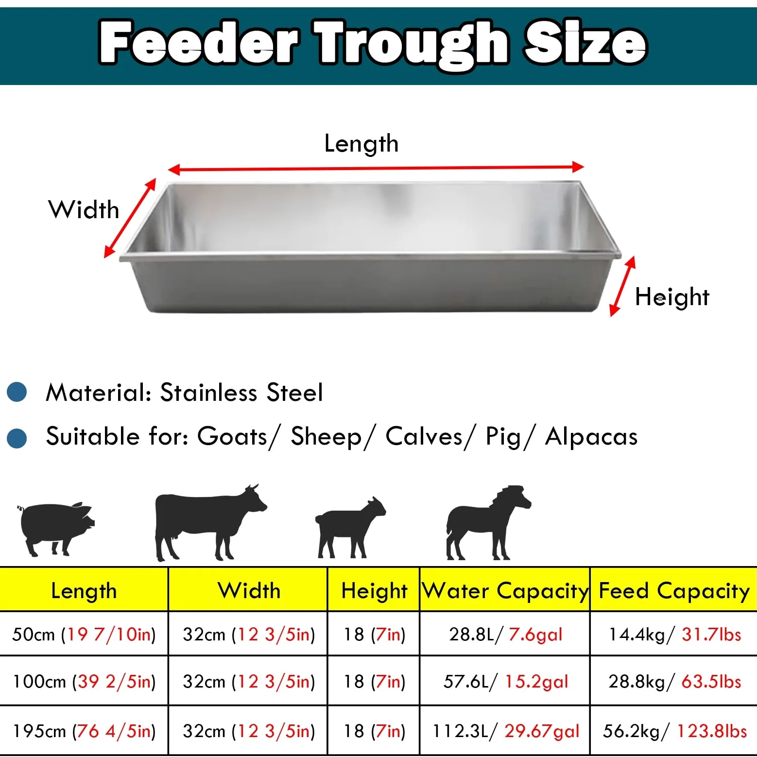 Comedero de heno para cabras de gran capacidad, comedero largo para ovejas, caballos, cerdos, comederos portátiles para animales