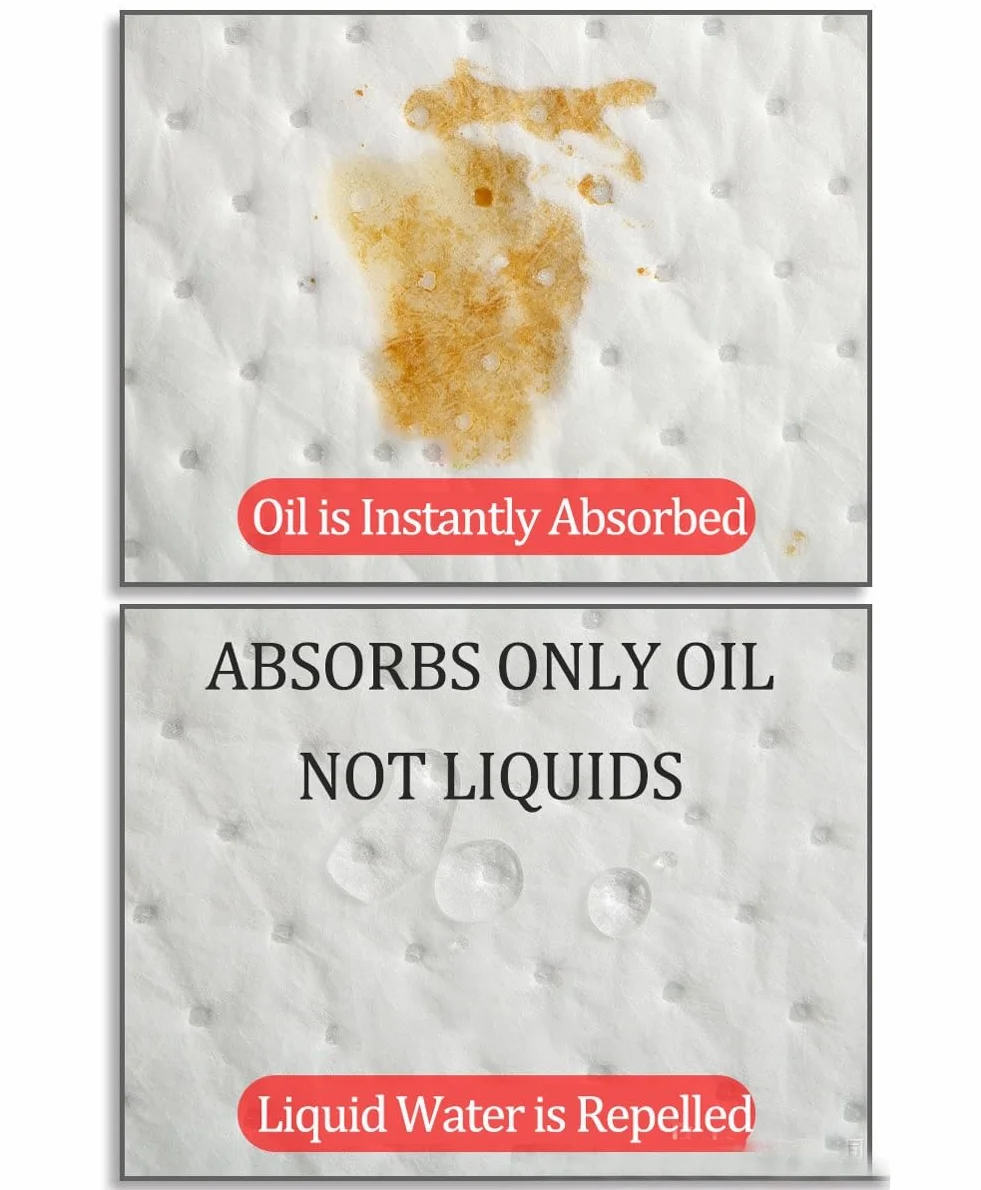 Almohadillas Absorbentes Aceite - Bayetas absorbentes Industrial, Almohadillas Universales Absorbentes de Aceite para Proteger el Hogar, Garaje, Sótano, 50x40cm(50pcs,5mm)