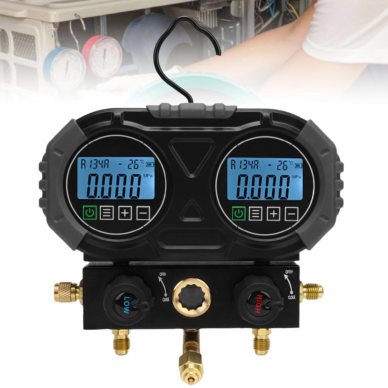 0-6000 KPa Refrigerantes HVAC Probador de Presión Digital Función de Conversión de Múltiples Unidades Tester de Colector Digital con Ventana Visible