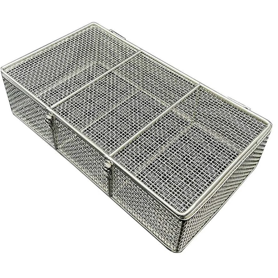 Bandeja de esterilización perforada de malla con tapa, acero inoxidable 304, para instrumentos de hospital y laboratorio