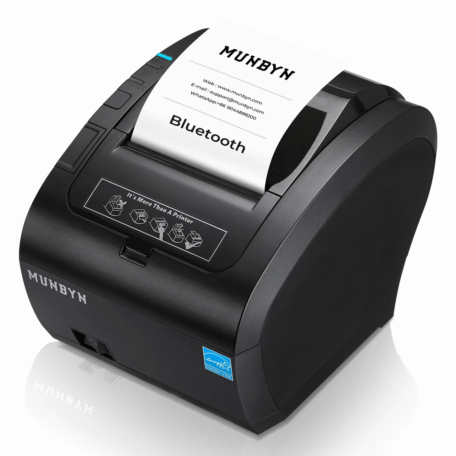 MUNBYN Impresora de Tickets Bluetooth, Impresora Termica Mfi, Puertos USB/LAN/Serial, Compatible con iOS, Android, MacOS, Windows, Linux, Chrome, con Tapa oleófuga y antisalpicaduras