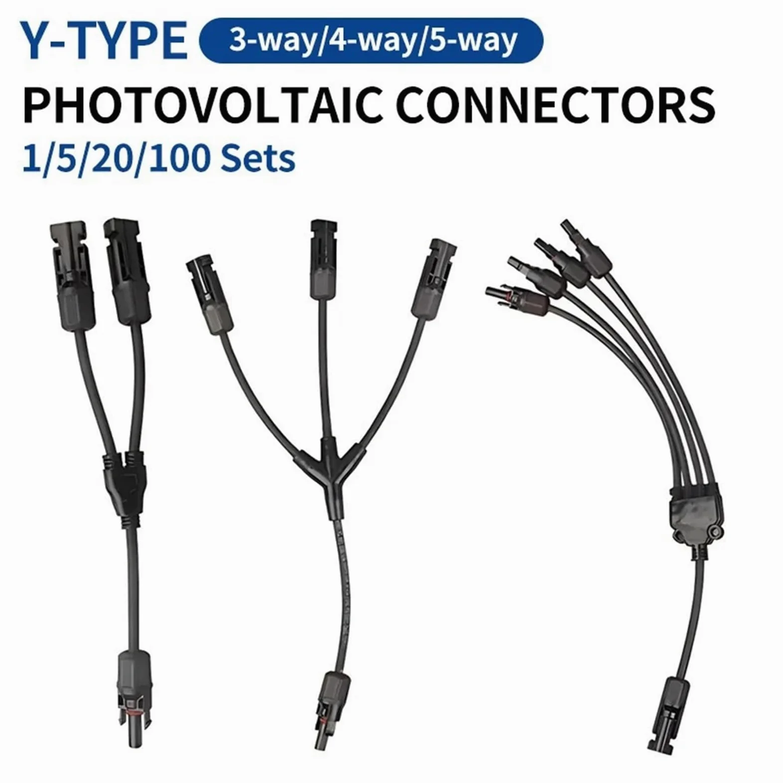 1/5/20/100 juegos de conectores solares fotovoltaicos en Y macho y hembra de 3/4 vías tipo Y 2/3/4 a 1 adaptador PV cable de enchufe (MC4-Y4, 1 juego)