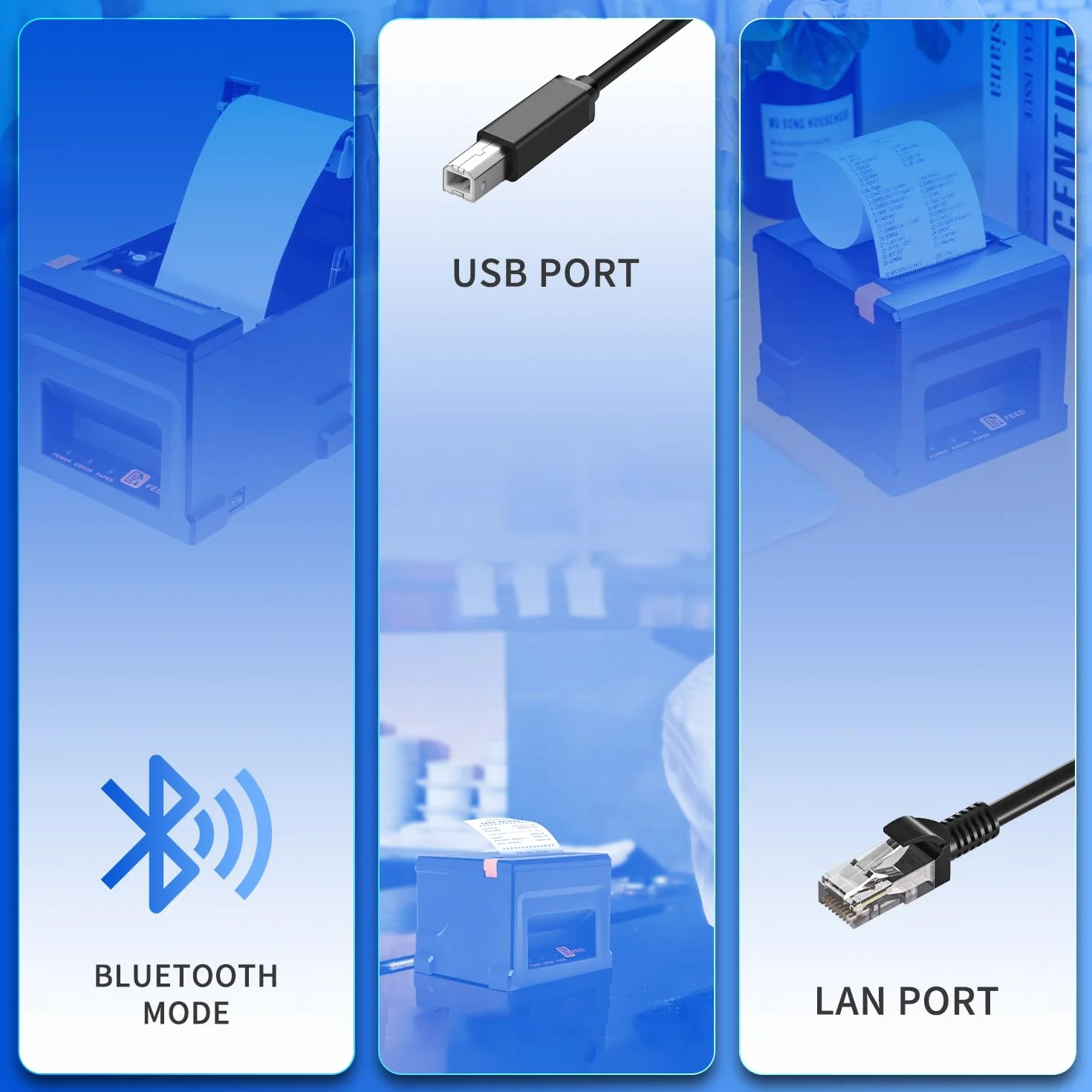 NetumScan Bluetooth USB LAN 80mm POS Impresora Térmica de Recibos con Auto Cortador Cajón de Dinero, Soporte Windows/Mac/Linux, Impresora de Cocina de Restaurante para ESC/POS NS-8360LW
