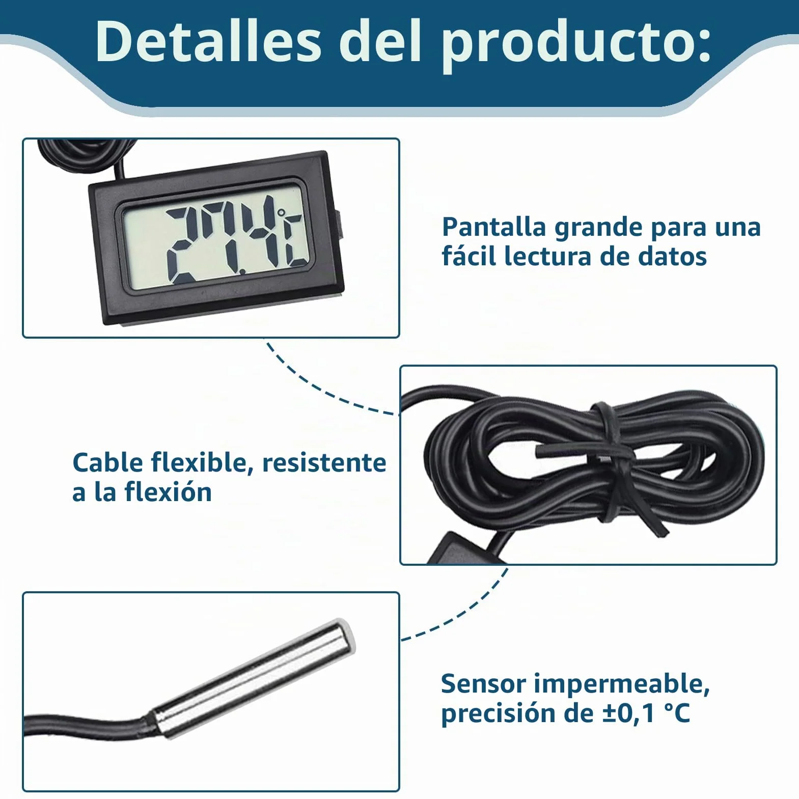 Termómetros frigoríficos 6 piezas, termómetro de acuario con sonda, mini termómetro digital LCD impermeable con función de memoria