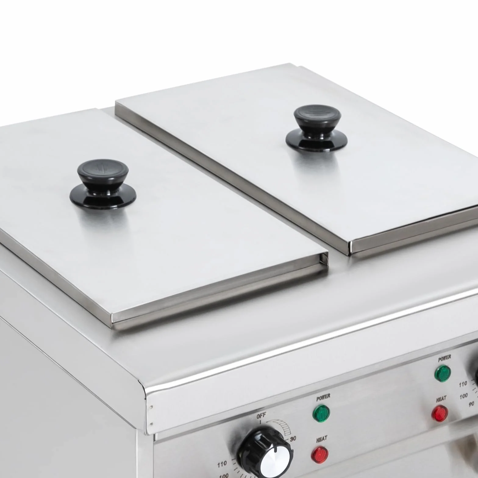 Hervidor de pasta eléctrico, 2 x 2 kW, cómoda máquina de cocinar pasta con 4 cestas de colador, 220 V, diseño de 4 agujeros, capacidad nominal 2 x 9 L, ajustable a 30 – 110 °C