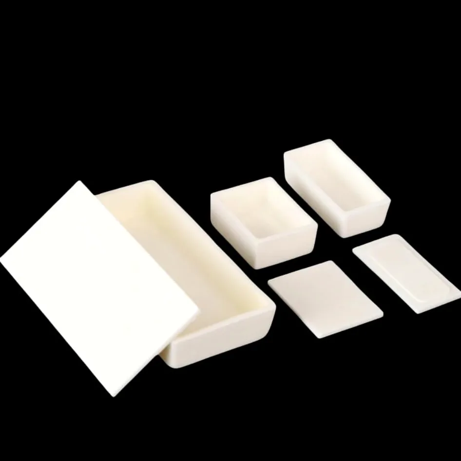 Crisol rectangular de corindón de alúmina 99% de 20ml-190ml con cubierta cóncava -1 ud.(50x40x20-25ml)