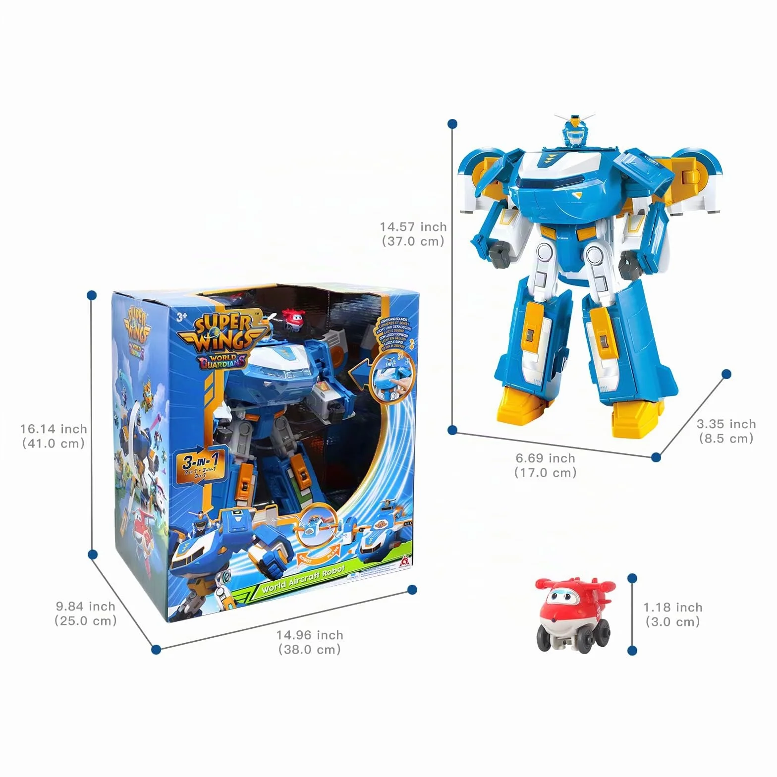 Super Wings World Aircraft Robot con Luz y Efectos de Sonido, Juguete Jett Transform-a-BOT de 2 Pulgadas para niños