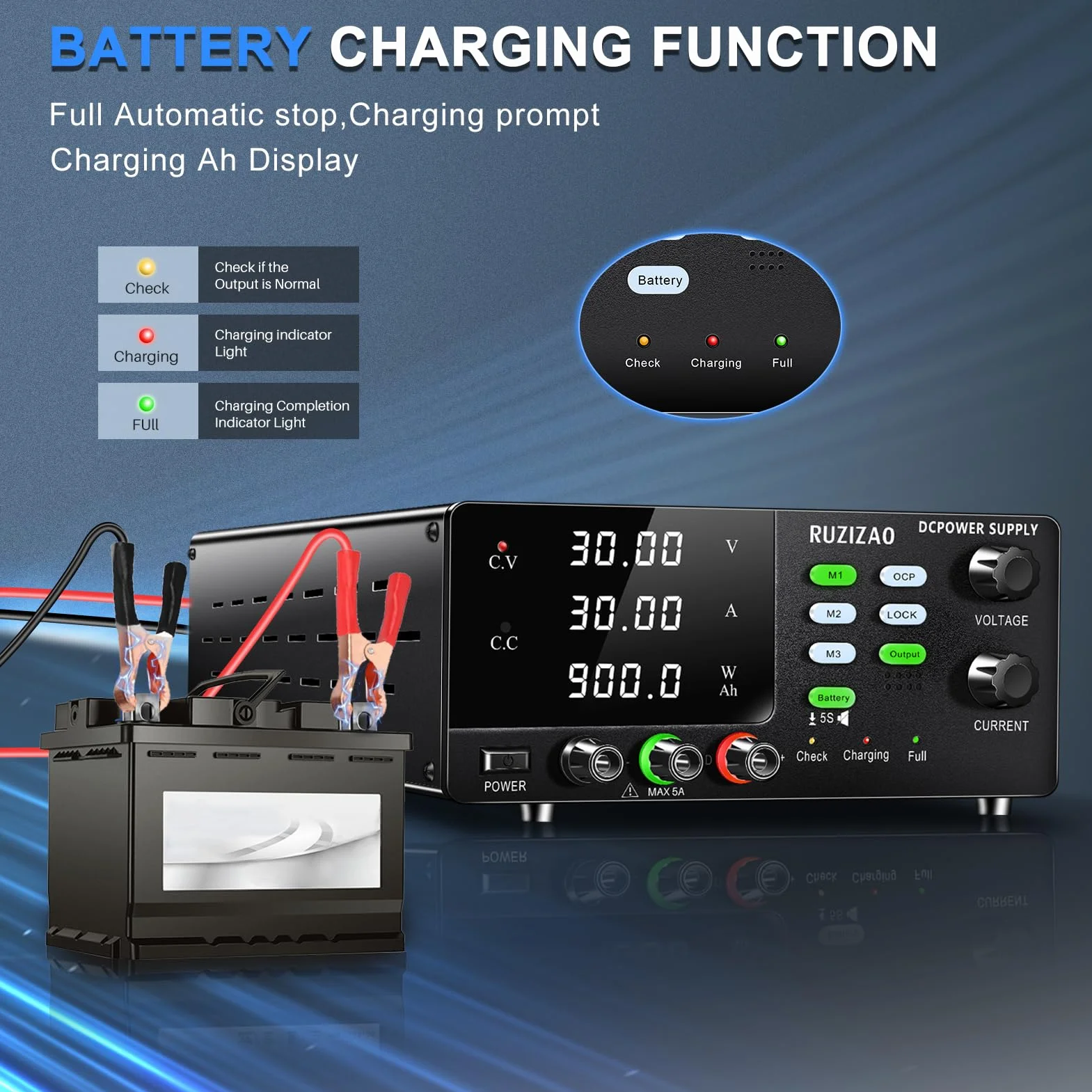Fuente de alimentación de laboratorio (30 V, 30 A, 900 W, alta potencia, con botón codificador 6 V, 12 V, 24 V, para carga de batería/memoria almacenamiento función/función OCP