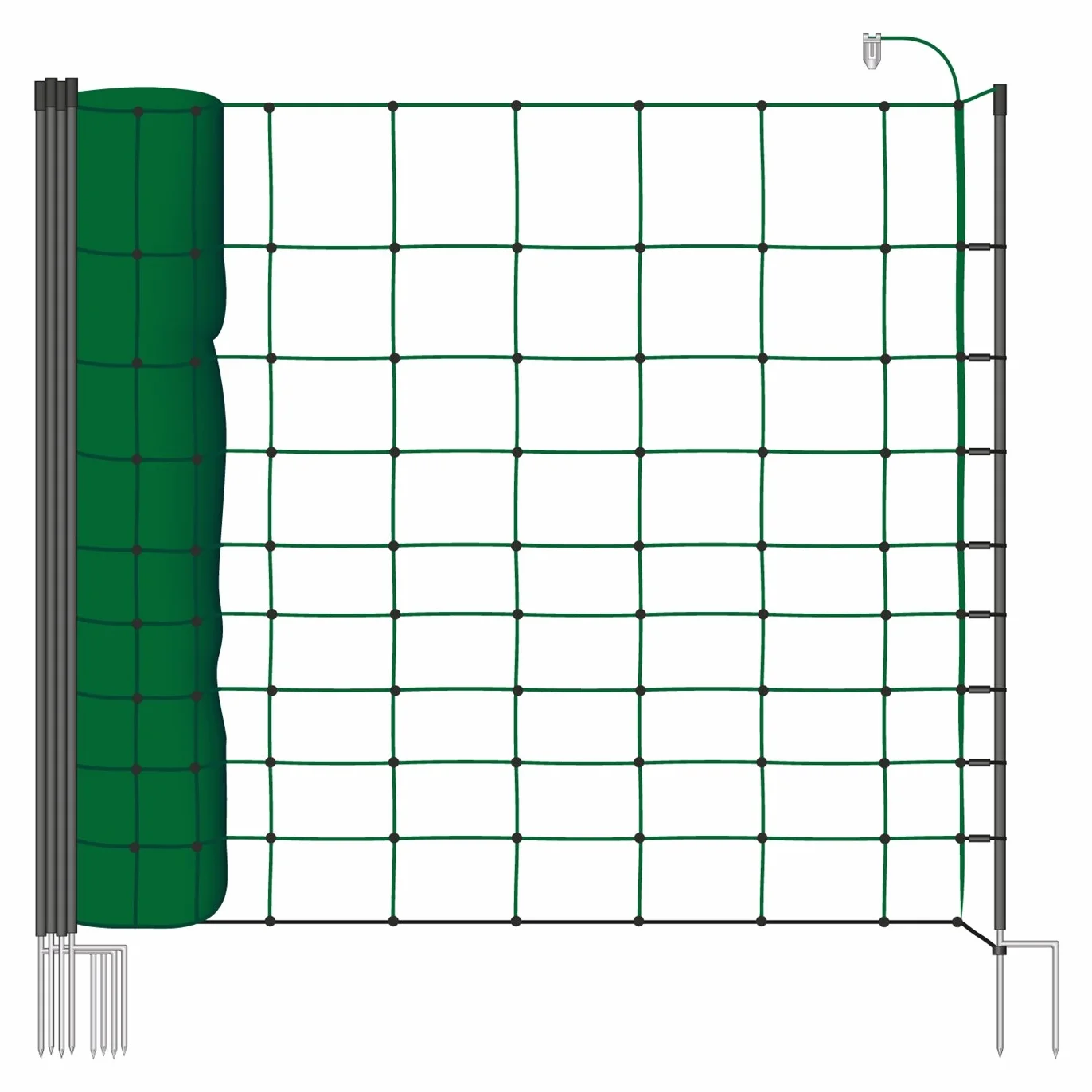 VOSS.farming Malla eléctrica para ovejas, Cabras, Rollo de 50m de Longitud y 108cm de Altura, 14 Postes con Punta Doble y Kit de reparación, Color Verde