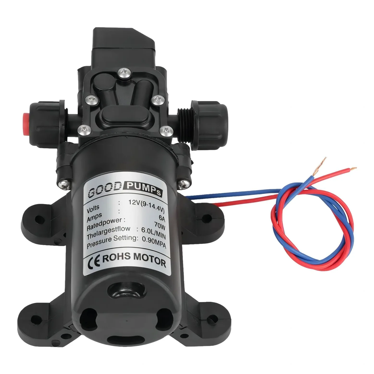 Bomba de Agua 12 V, Autocebante de Alta Presión Bomba de Diafragma de Agua, 0,9 Mpa 6 l/min DC 12V 6A 70W, para Caravana Camping Barco Irrigación Riego
