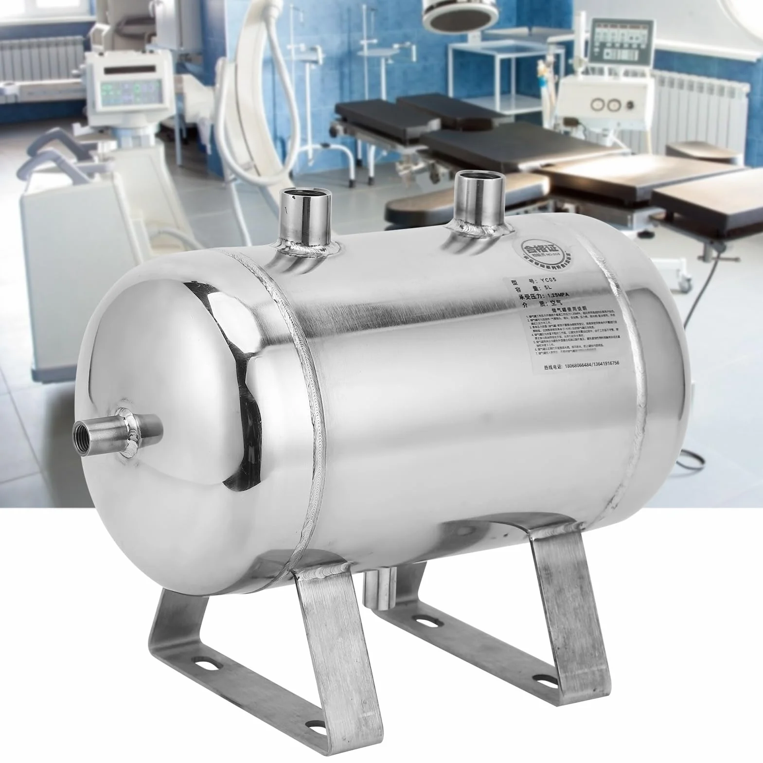 Tanque de Almacenamiento de Gas de Acero de 5 Litros Depósito de Aire Contenedor de 4 Puertos de Acero Inoxidable 304 con Alta Presión 1/4NPT para Uso Industrial Médico y