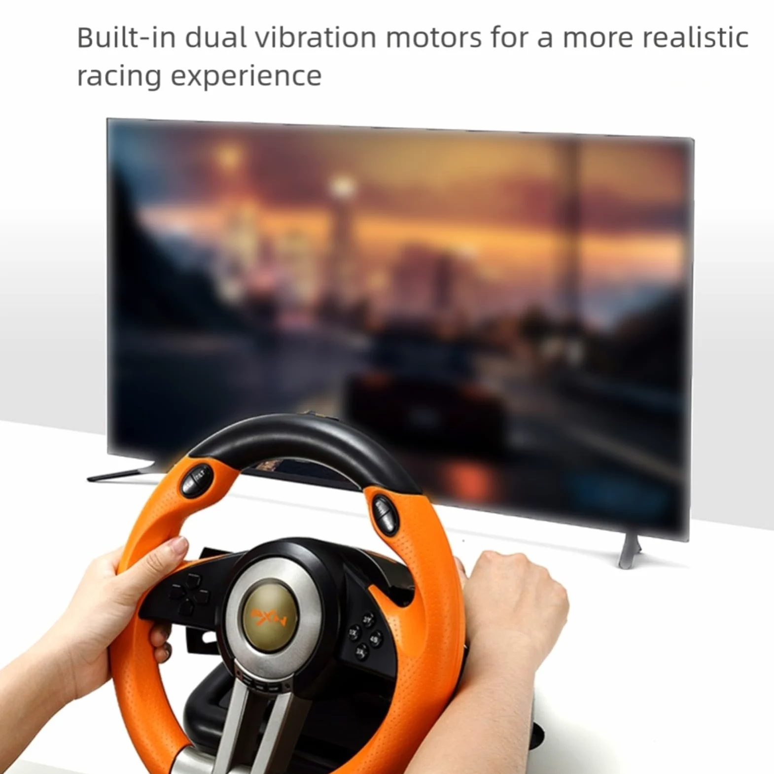 Opatiny Volante para juegos compatible con PC Switch One, ABS para volante de carreras con pedal, negro para Sim Racing naranja de 30 cm (negro)