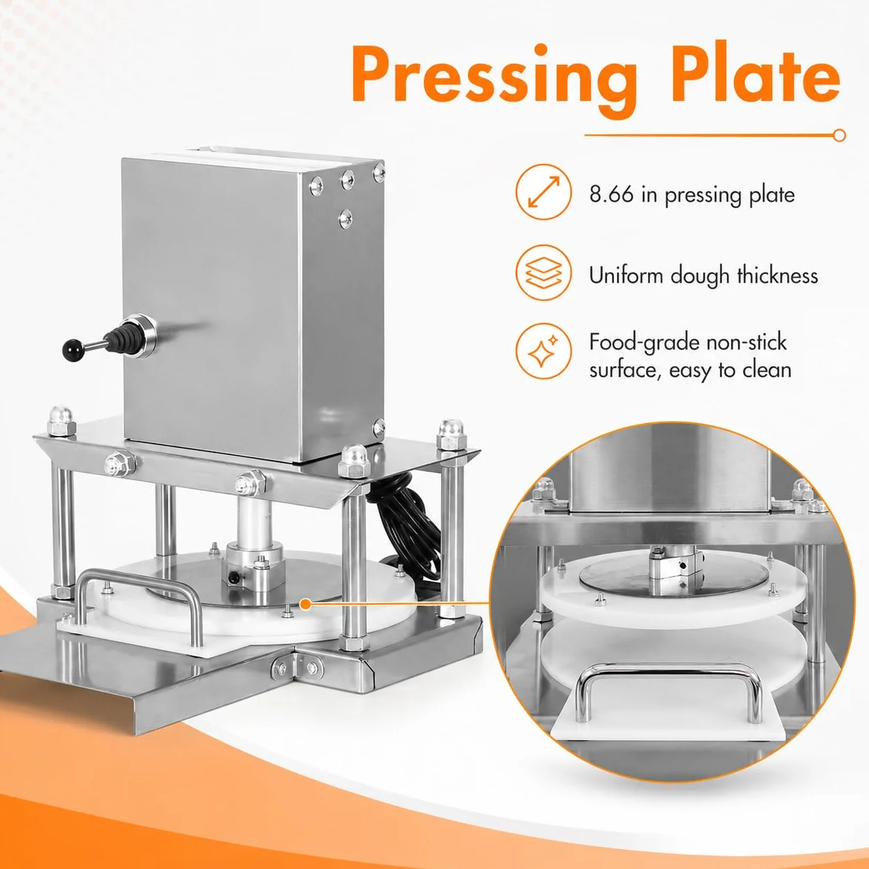 Máquina eléctrica de prensa de masa de pizza resistente | Prensa automática de laminado/conformado de 22 cm máximo para uso doméstico | Equipo profesional para hacer pizza