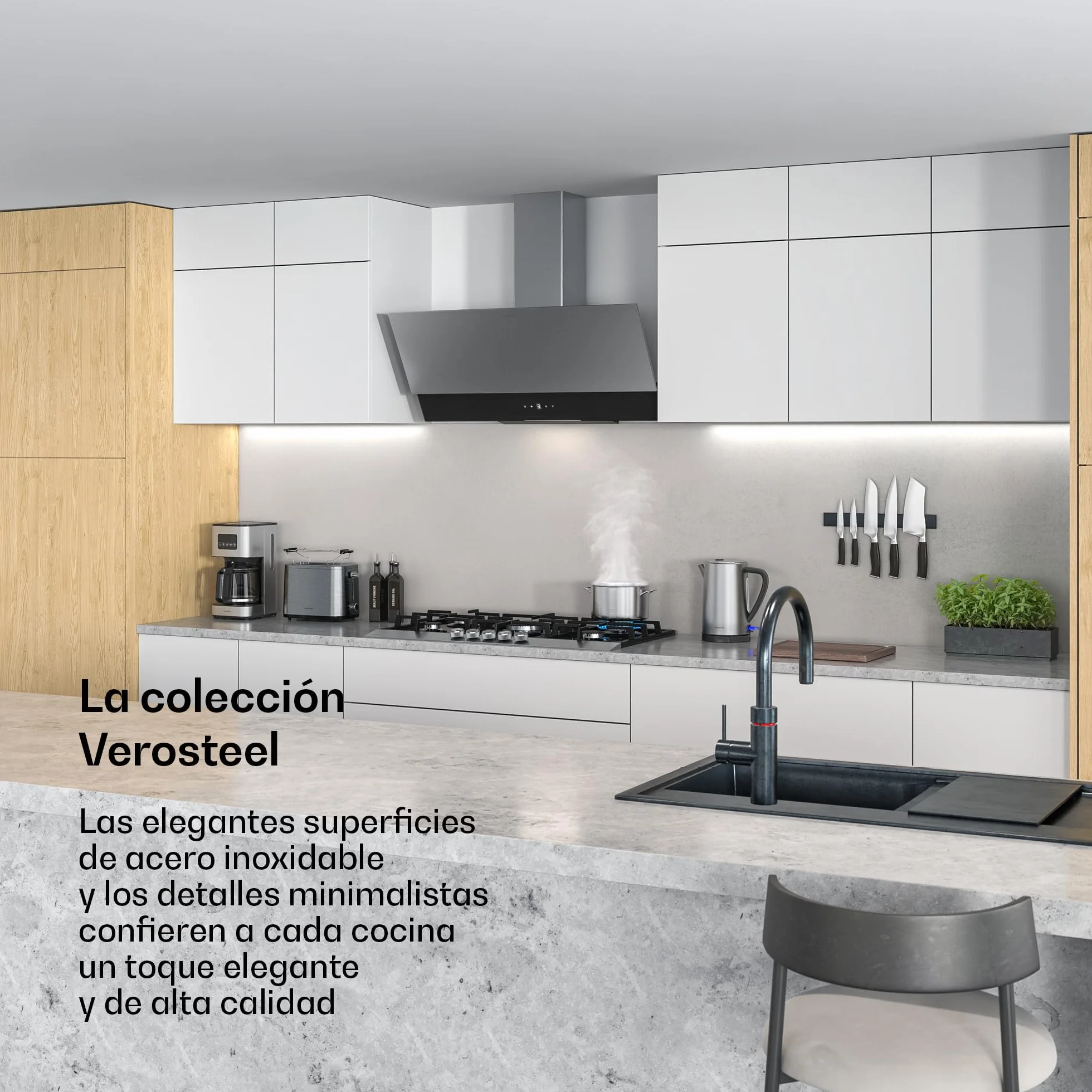 Klarstein Verosteel Campana Extractora 90 cm 624 m³/h A++ LED Táctil Filtros Lavavajillas Inox Cristal