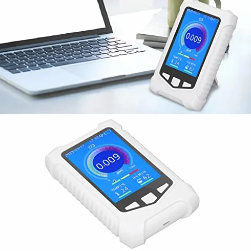 Medidor Calidad Aire, O3 86-106Kpa 0-50ppm Detector de Ozono con Carga USB Pantalla LCD de 3,5 Pulgadas para Interior