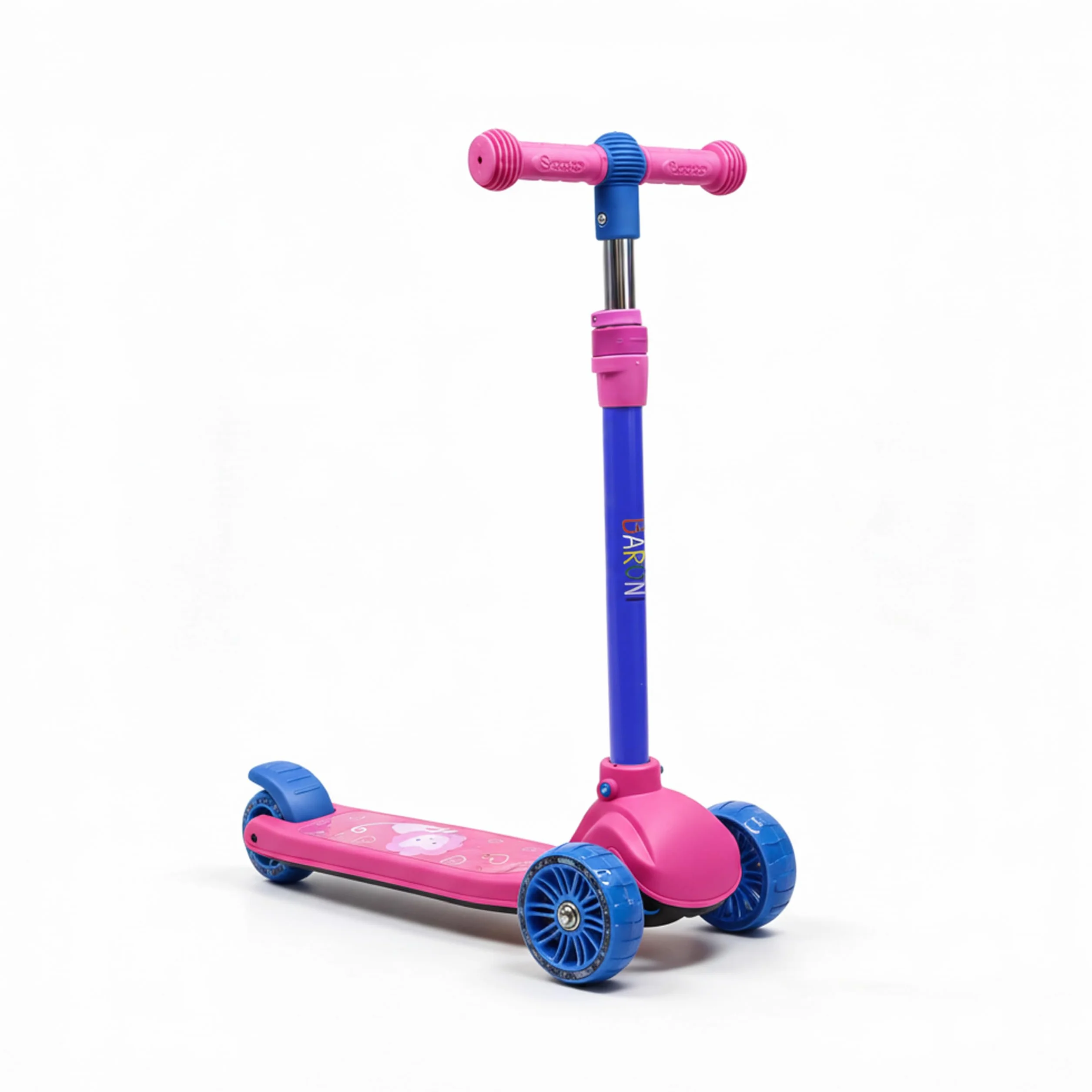 Baroni Toys Patinete 3 ruedas niños LED luminosas sin pilas manillar ajustable 3 alturas freno trasero 52x25x81 cm rosa
